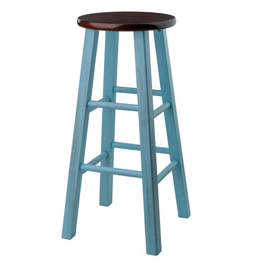Winsome Ivy Square Leg Counter Stool, 29" in Rustic Light Blue and Walnut Classic Backless Bar Chairs for Kitchen & Dining Room Seating, Timeless Essential Furniture for Home, Dorm, Apartments