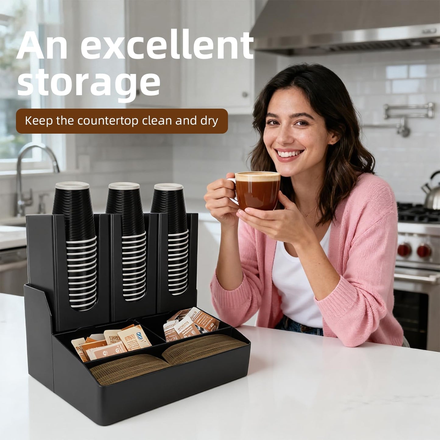 WELKOR Cup and Lid Holder,Coffee Station Organizer,for Countertop Sugar Packets, Tea Bags, Cup and Lid