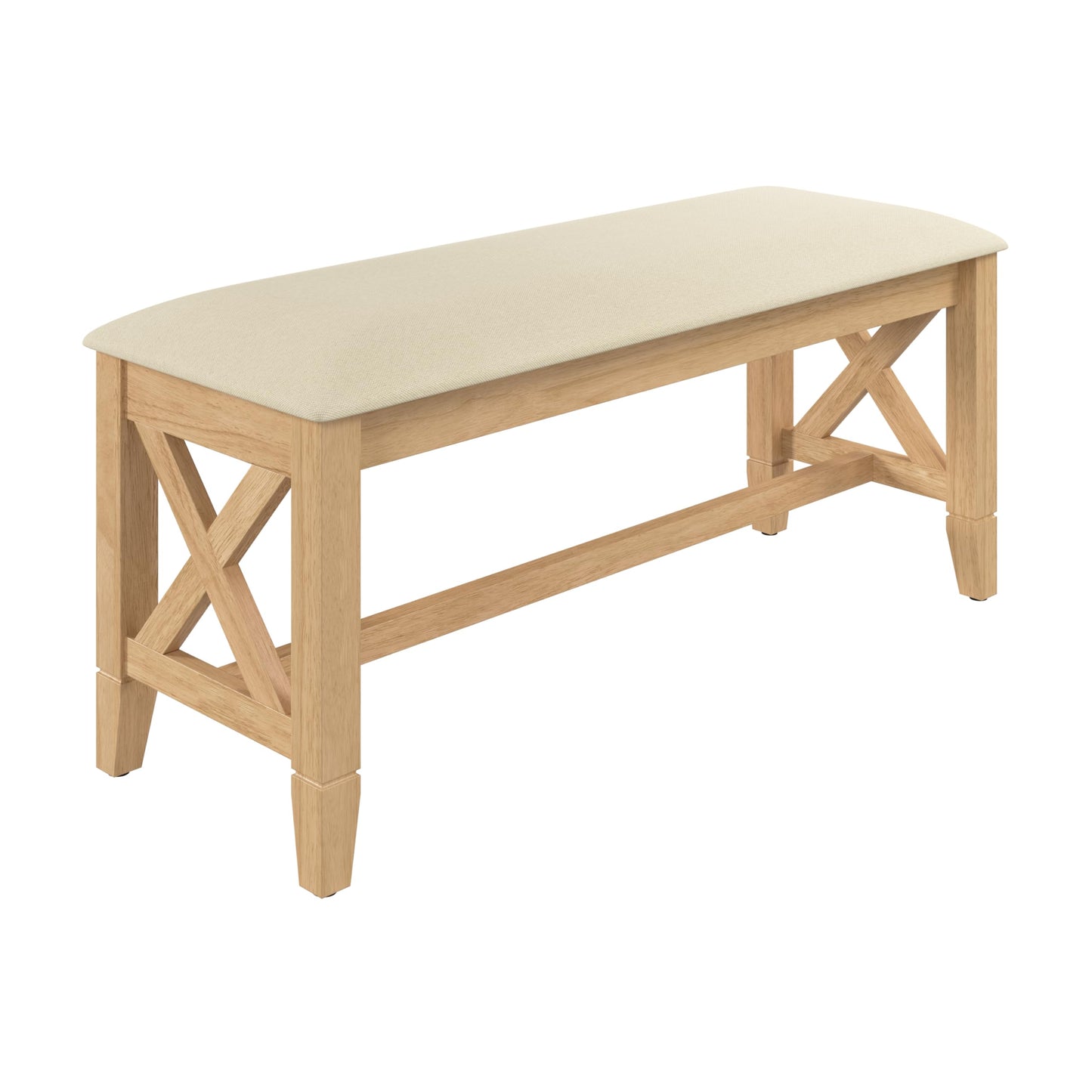 Bush Home 44-Inch Upholstered Dining Room Bench, Farmhouse Wooden X Design, Cushioned Seat for Kitchen Table or Entryway, No Table, Key West Collection, Blonde Oak and Bright Beige Fabric