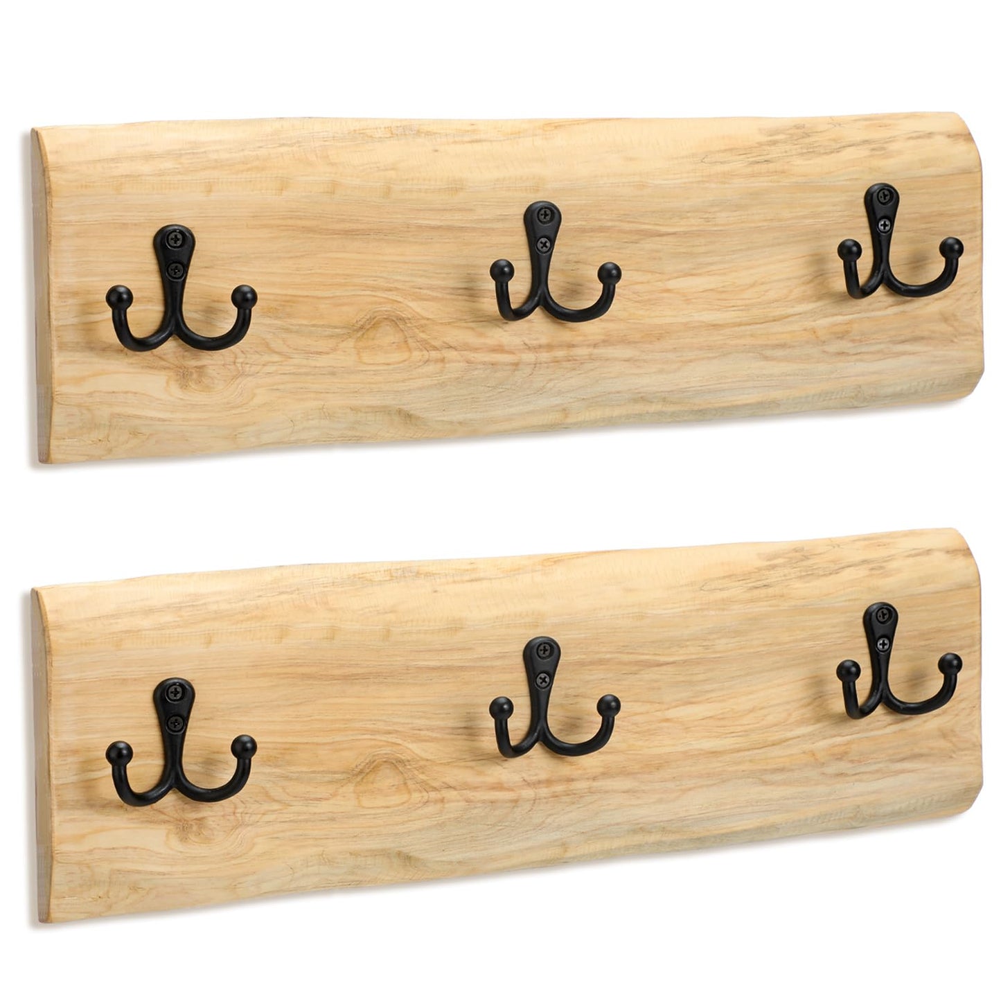 Threehoney 2 Pcs Wooden Coat Rack Wall Mount, 15.8 Inch Farmhouse Style with 3 Hooks, Heavy Duty Wall Hanger for Hanging Backpack, Jacket, Hat, Towel, Purse - Entryway, Bathroom, Bedroom Organizer
