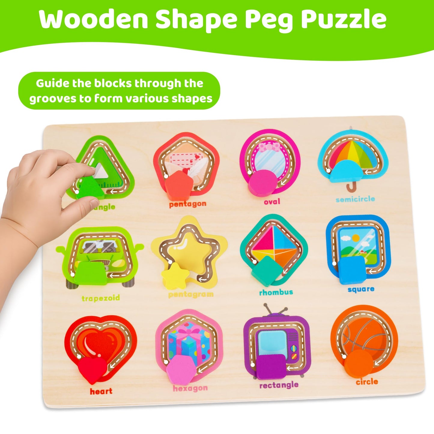 Melofaver Montessori Wooden Shape Puzzle Board, Peg Puzzles Shape Matching Game, Preschool Educational Learning Toys for Toddlers 3 4 5 Years Old, Christmas Birthday Gifts for Boys Girls