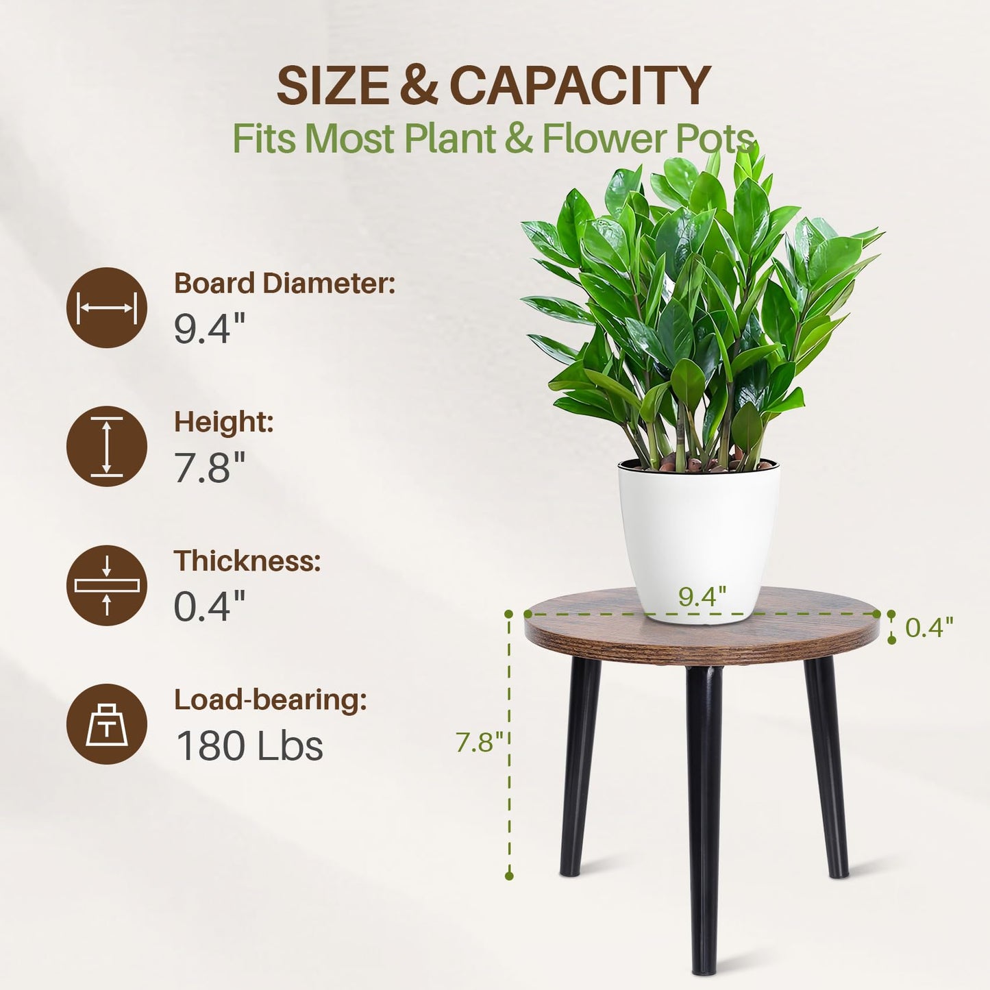 Phyluckny Round Plant Stand Indoor, Mid Century Wood Plant Table, Heavy Duty Metal Stool for Plants, Modern Flower Pot Holder, Small Side End Table for Home Decor (Walnut, 9.4"x7.8")