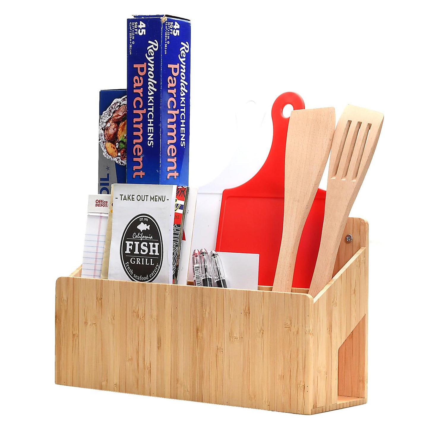 MobileVision Bamboo Magazine Holder / Mail Sorter / File Folder Organizer / Mounted Rack for Home or Office, Includes Mounting Screws
