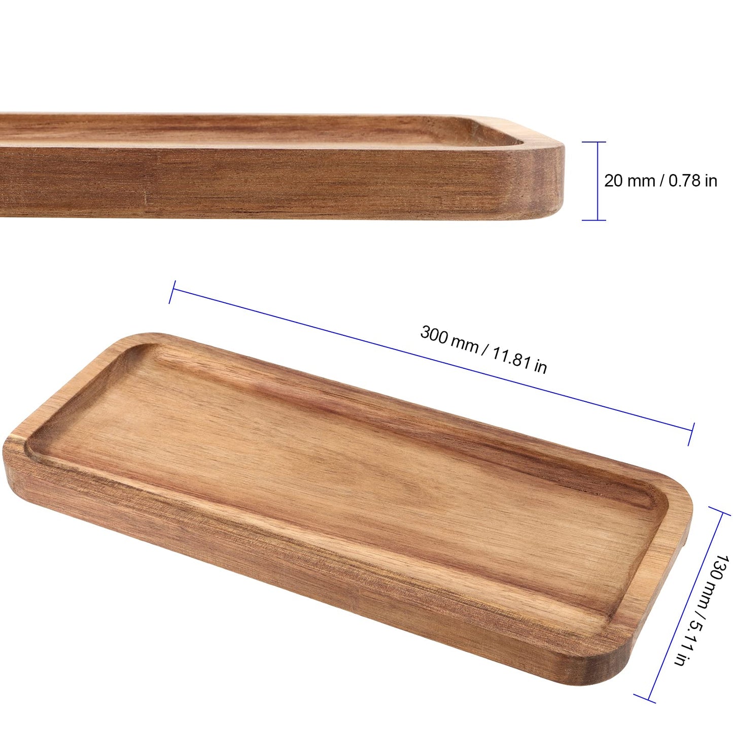 FUNSUEI 11.8 x 5.1 Inches Set of 6 Wooden Serving Platters, Acacia Wooden Serving Trays with Grooved Design, Rectangular Wood Platters for Fruit, Cookie, Bread, Vegetable, Salad