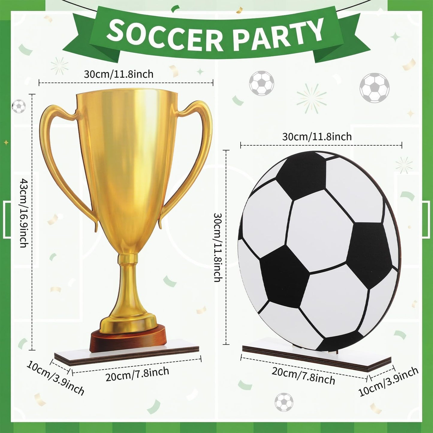 Brightrow 2 Pack Large 2026 Soccer Party Decorations, 12 x 12 Inch Wooden Football Ball Sign and 17 x 12 Inch Soccer Trophy Centerpieces for Home Yard Outdoor Indoor Garden Lawn Decor