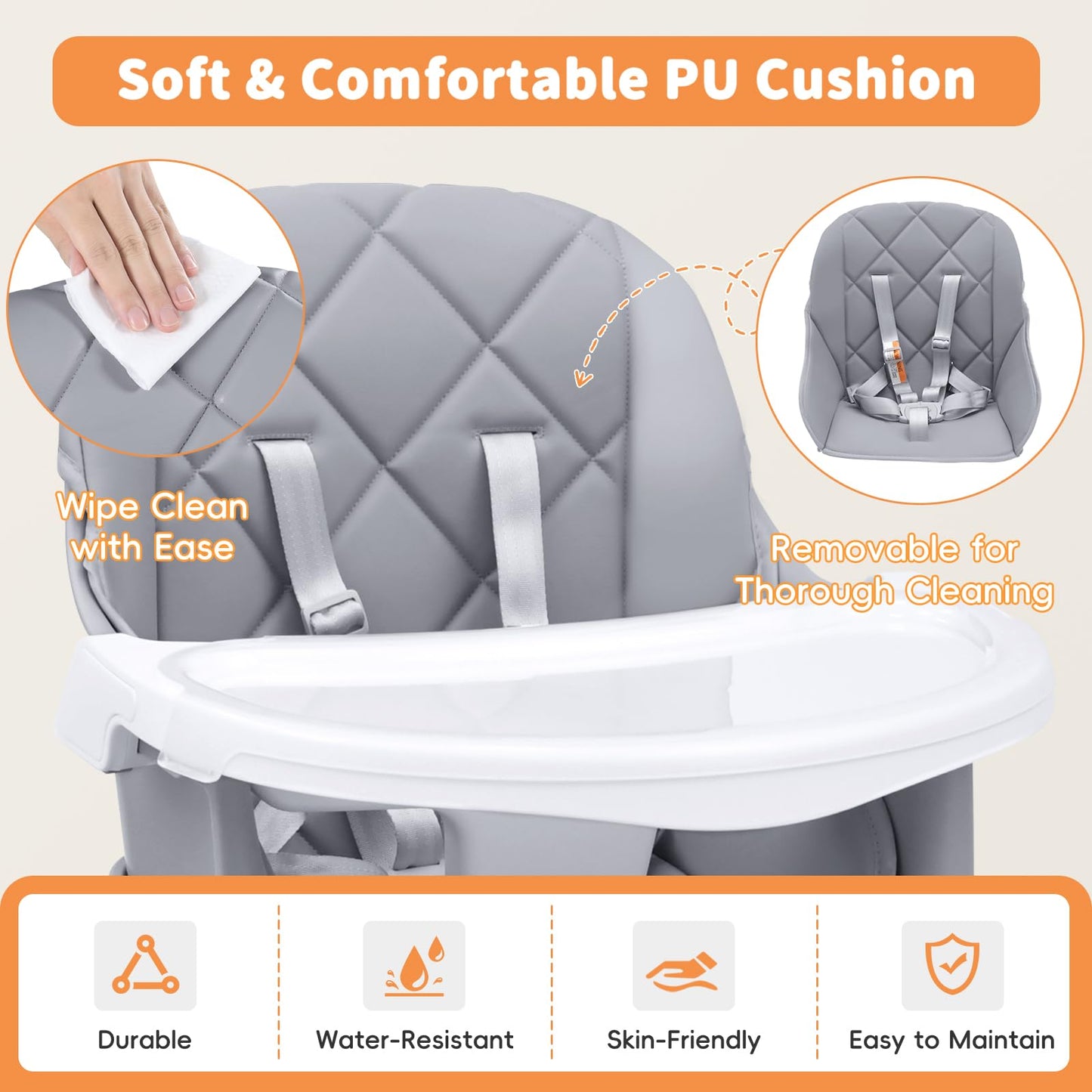 Babyliebe Baby High Chair, 8 in 1 Convertible Wooden High Chair for Babies and Toddlers, Converts to Booster Seat, Toddler Chair & Stool, with Removable Double Tray, Adjustable Legs & Footrest (Gray)
