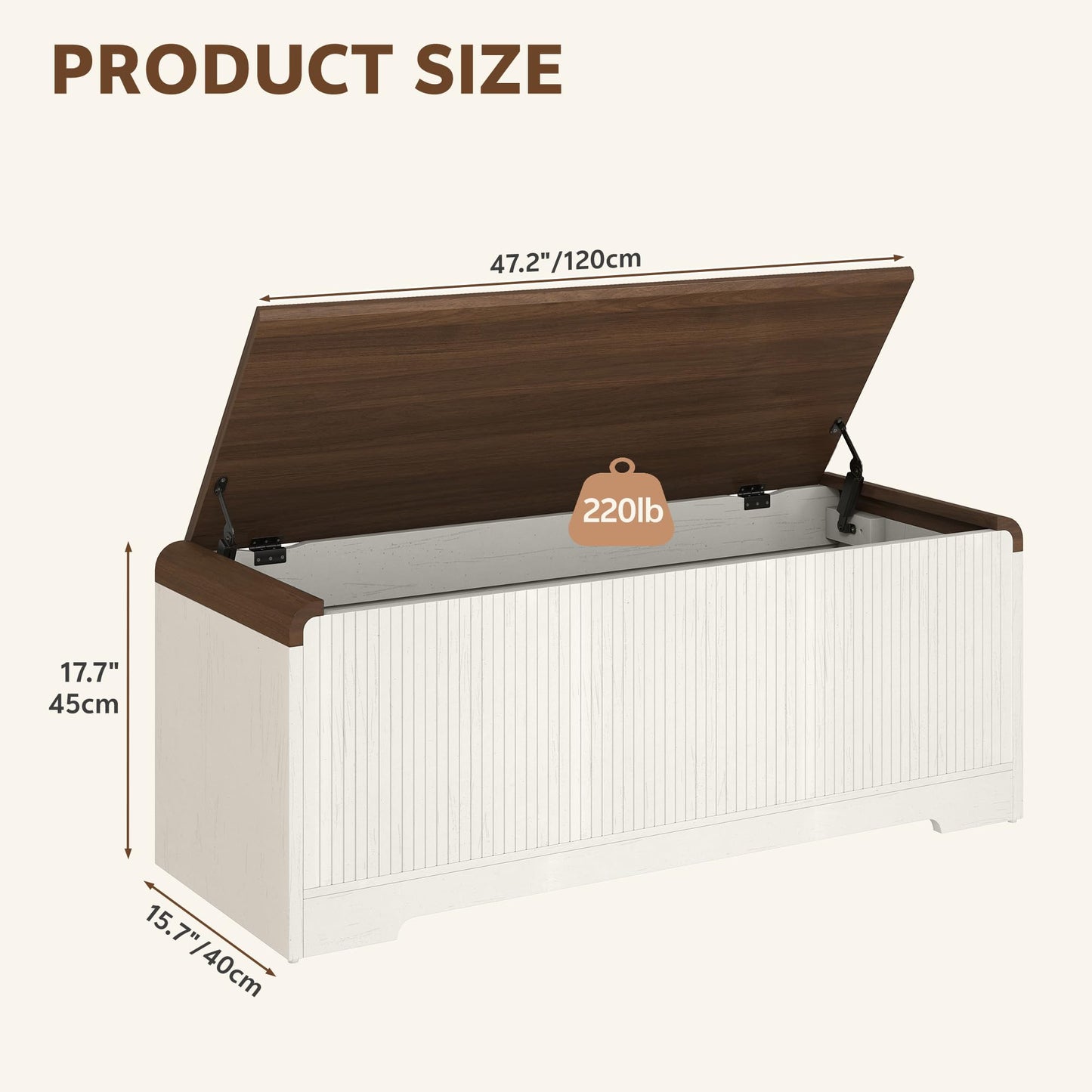 Homiflex Storage Chest, 47.2" Large Entryway Bench with Storage, Wooden Storage Chest for Bedroom w/Lift Top, Modern Blanket Chest with 2 Safety Hinges for Entryway Living Room Hallway, Off White