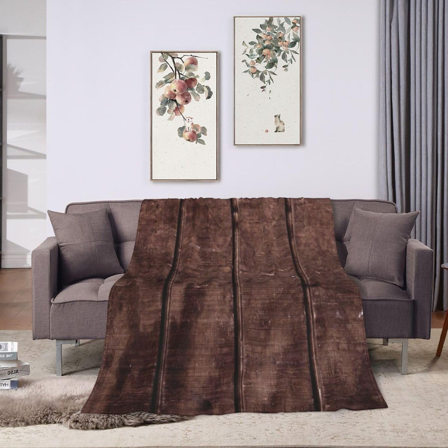 60"X50" Wooden Plank Texture Soft Flannel Blanket - Lightweight and Quick Drying, Used for Home, Travel, Camping