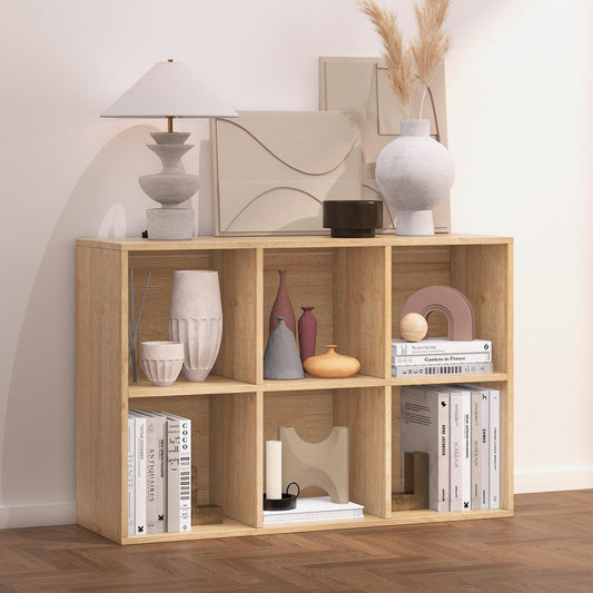 NewBeth Wooden 6 Cube Storage Organizer with Closed Back Panel,Oak Cube Shelf Heavy Duty Cubby Storage Organizer with Compartments for Living,Display Shelf,Bookshelf