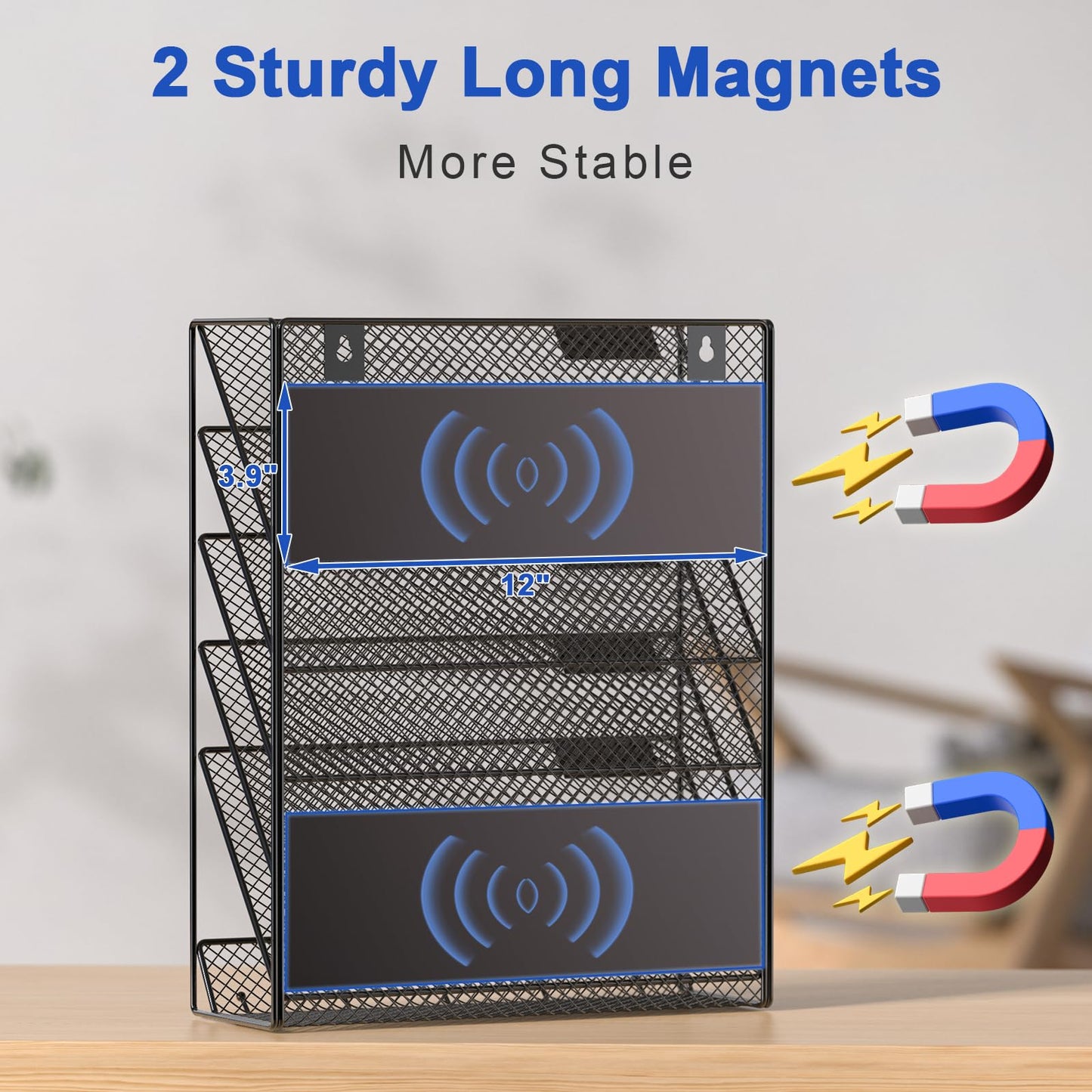 samstar Magnetic Wall File Holder, 6-Tier Hanging Wall File Organizer Wall Mount Paper File Folder Mail Organizer for Office/School, Magnetic