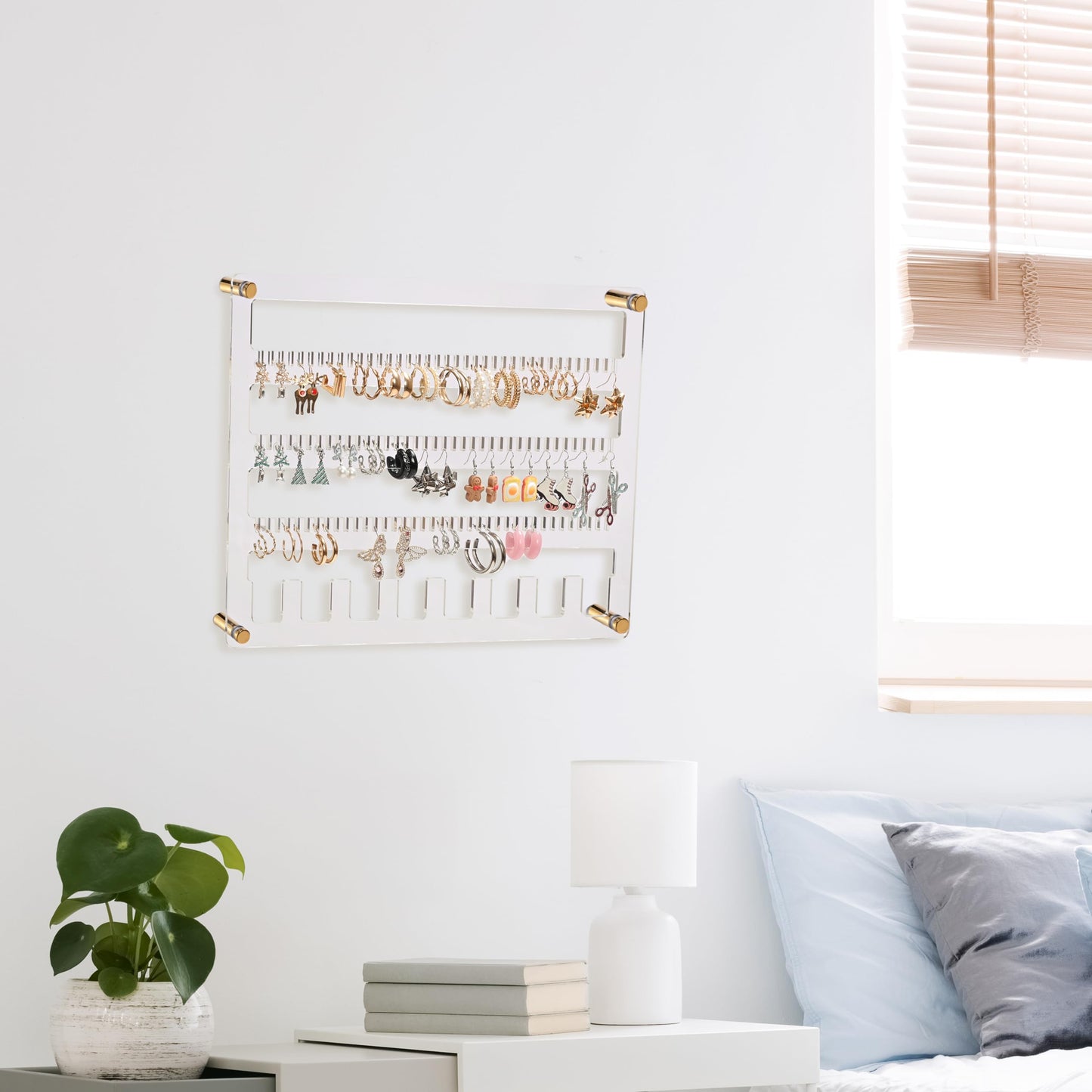 humberboat Earring Holder Organizer, 4 Layer Wall Mounted Ear Stud Display Storage, Acrylic Large Capacity Jewelry Organizer Earring Display and Storage for Studs, Dangling, Necklace