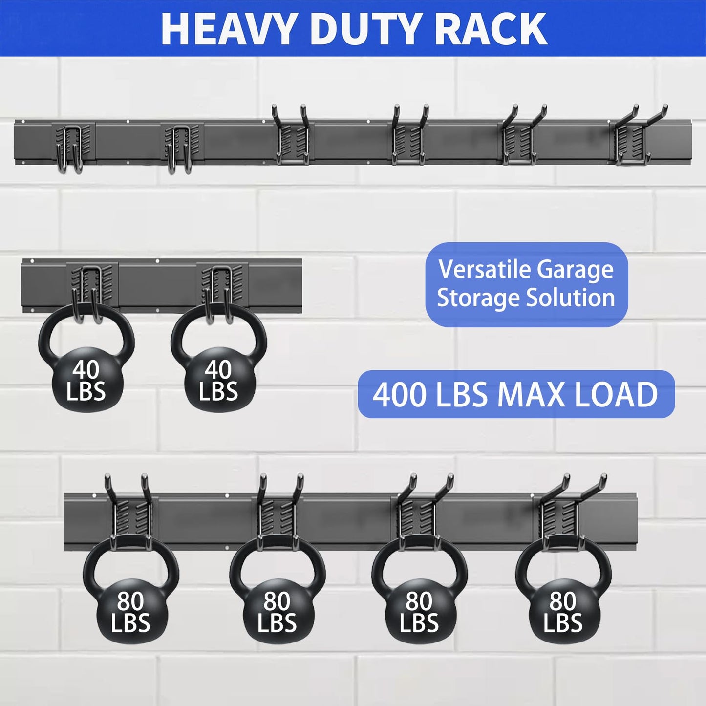 CRXCRC Garage Wall Organizer Wall Mount, 48inch Heavy Duty Garden Tool organizer Storage System, Easy Install With 6 Adjustable Hooks, For Garage, Basement, Shed, Workshop(Black)