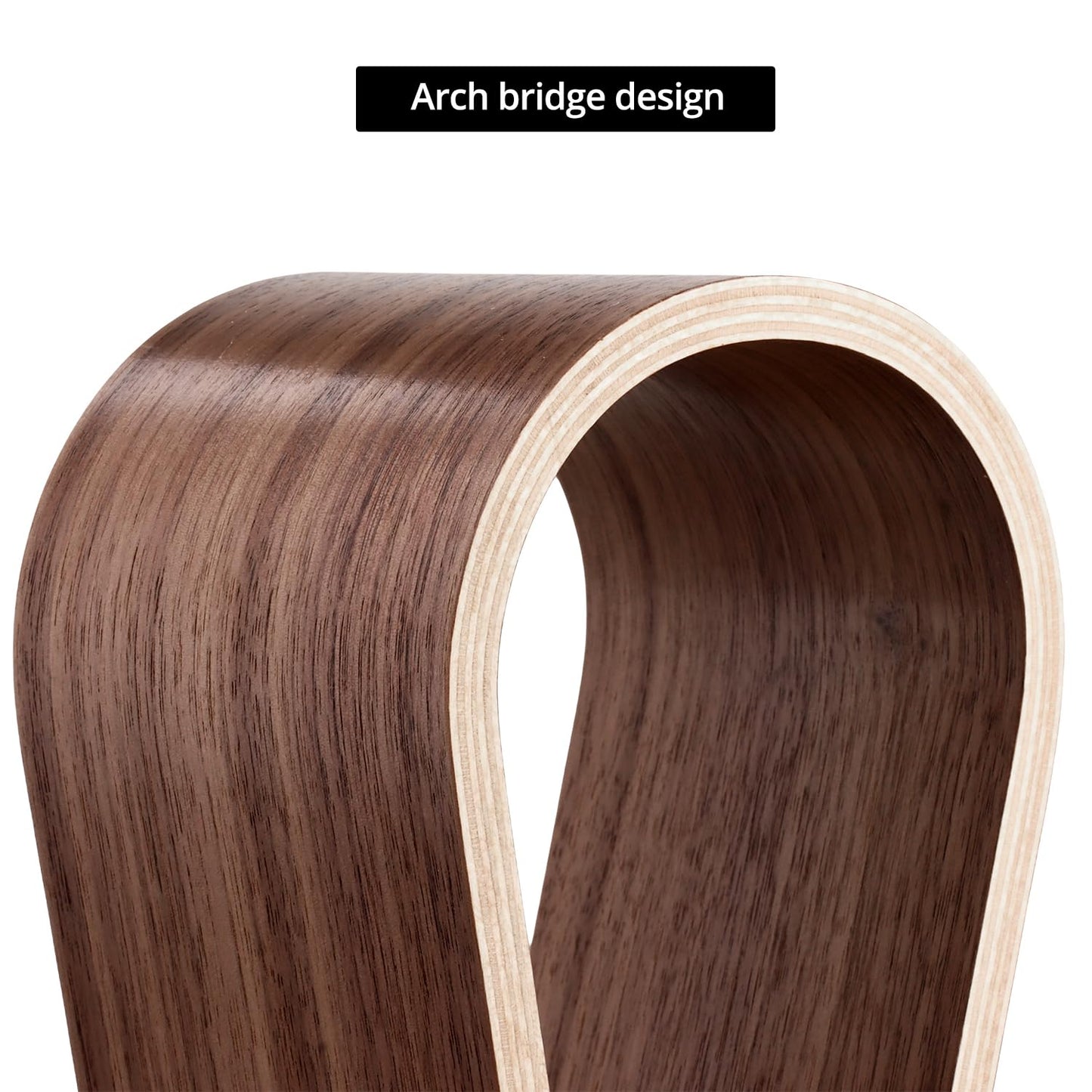 QWORK Wood Headphone Stand - Headset Holder, Arch Bridge Design - Universal Compatibility, Ear Headphones Hanger Holder, Stylish Desk Headset Holder for Headphones, Cables, Game Pads, QS32269