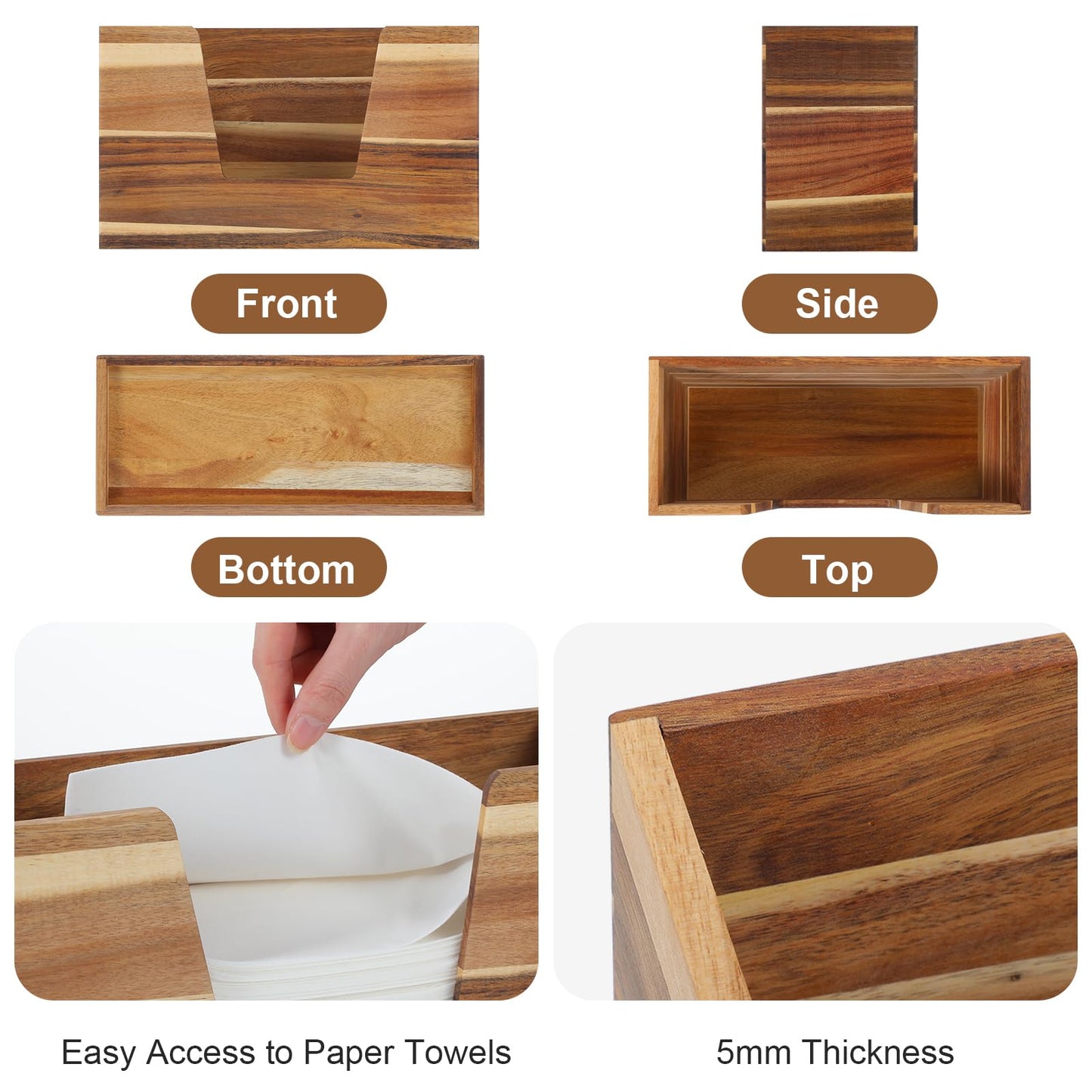 2 PCS Wood Paper Towel Dispenser Countertop, 11"L×4.5"W×6.6"H Large Napkin Holder Side Opening Paper Towel Holder for Bathroom Kitchen Napkins Holders for Table Country-Style Restaurants Decor
