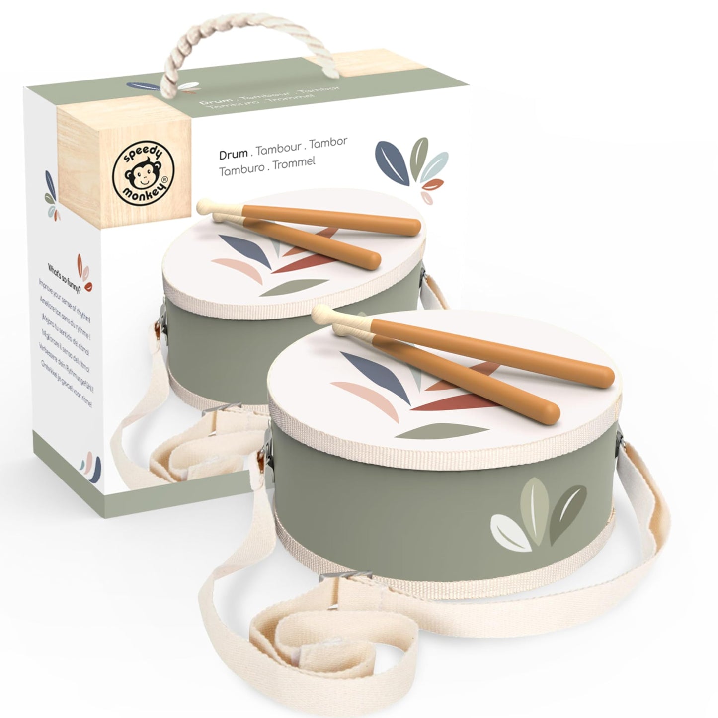 SPEEDY MONKEY Wooden Kids Drum Set with Adjustable Strap for Ages 3+