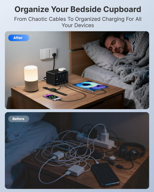 Gitryin 1 Lightning, 3 Type-C Retractable Wall Chargers and 1 Power Strip, 12-in-1 Modular Charging Station