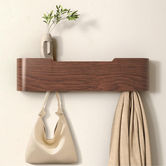 VERASCOT Wall Mounted Coat Rack with Shelf, Wooden Entryway Organizer with Hidden Metal Hooks for Hanging Coats Bags Keys, Modern Floating Shelf for Hallway Bathroom
