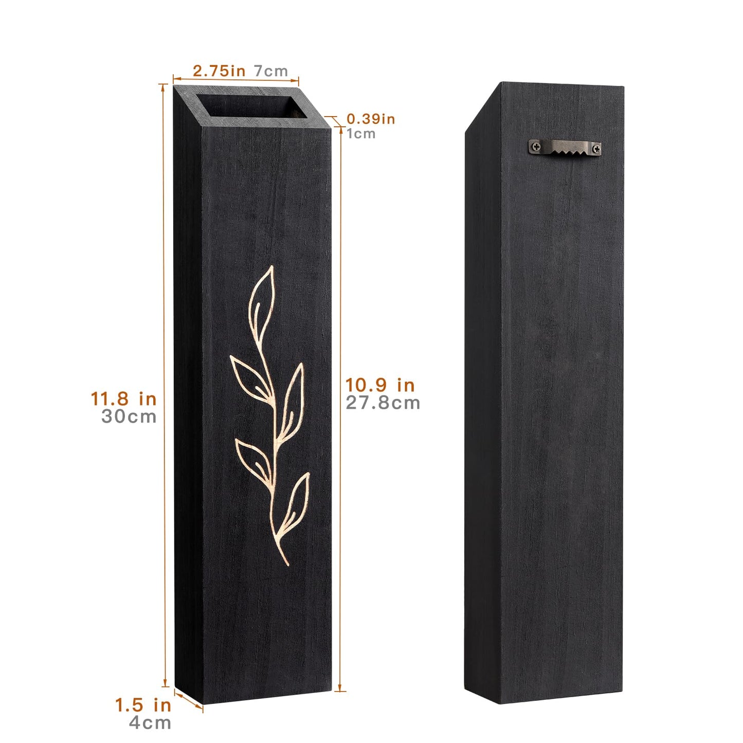 BOTOP Wood Wall Planter, Farmhouse 4 Pack Indoor Pocket Wall Vases Decor for Living Room Bedroom Dried Flowers Faux Greenery Plants (Black)