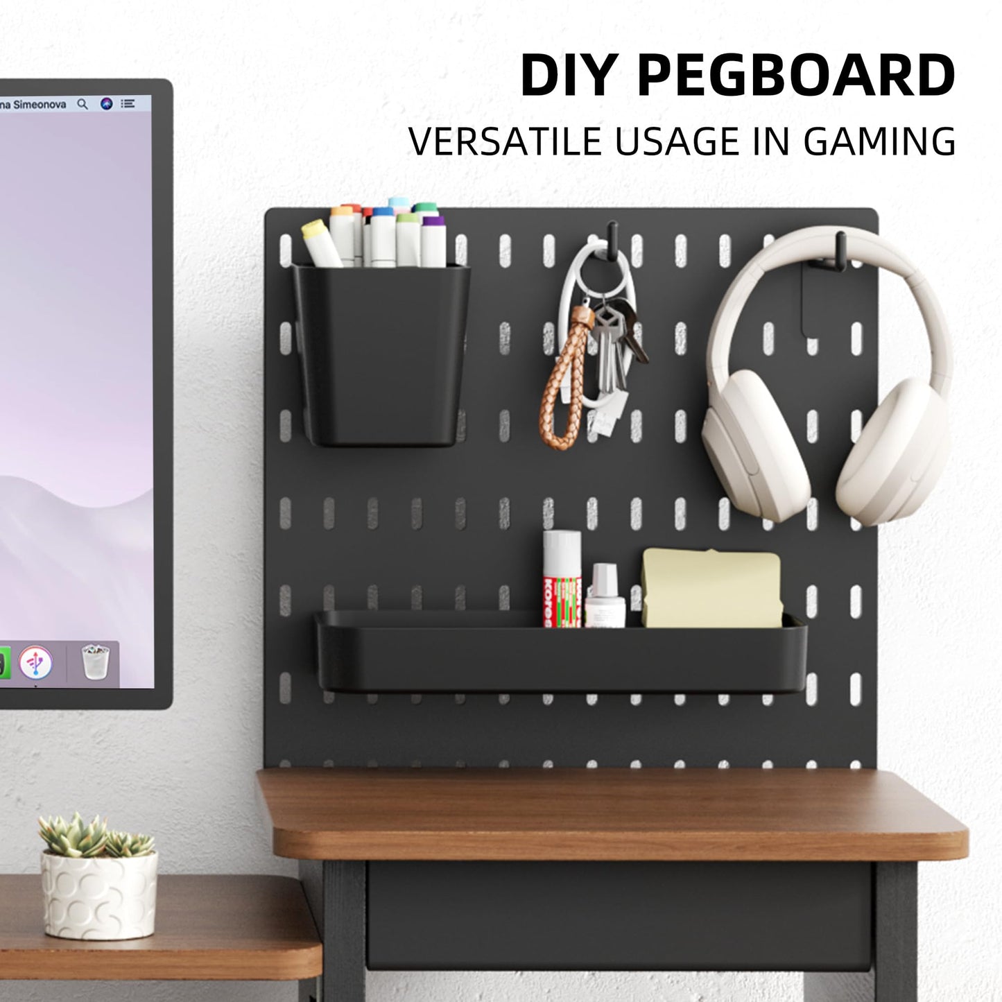 AFOOYO Monitor Stand Riser,Computer Monitor Stand with DIY Pegboard and drawer for Laptop,PC,Computer,Printer,Walnut Finish