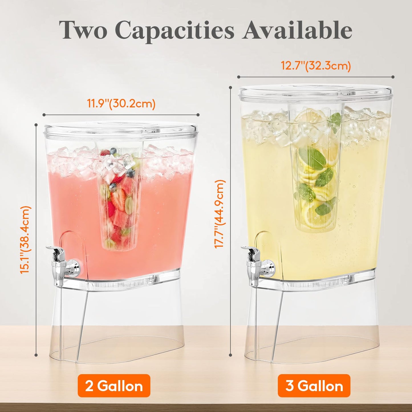 Lifewit 2 Gallon Drink Dispenser for Parties, Large Plastic Beverage Container with Fruit Infuser & Leak-Proof Spigot, BPA Free Water Pitcher for Juice/Tea/Lemonade - Ideal for Bar & Outdoor, 2 Pcs