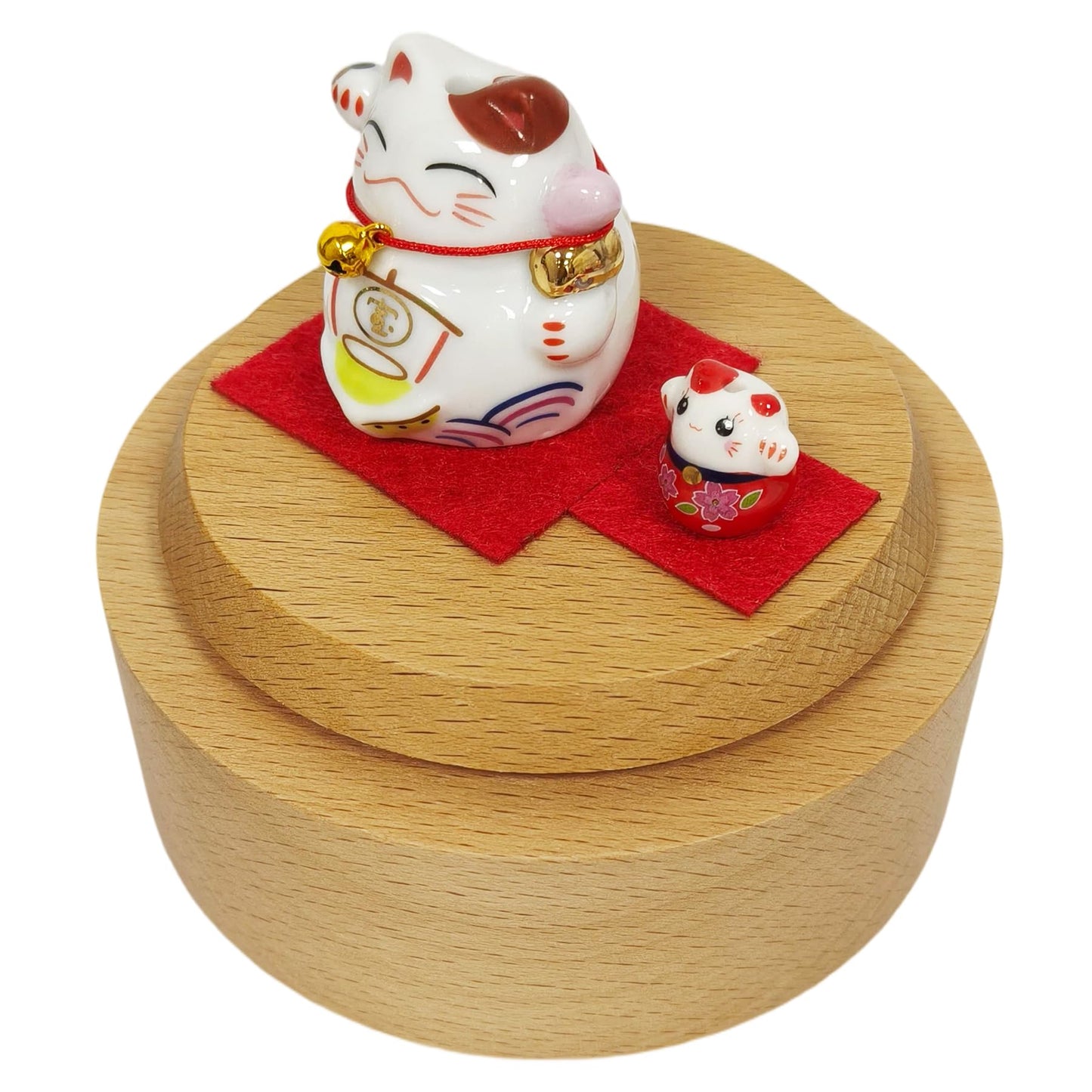 Briskfeel Rotating Lucky Cat Music Box | Ceramic Maneki Neko Figurine on Wooden Base Musical Box | Feng Shui Wealth & Prosperity Decoration | Desk Decor Good Fortune Gift (Lucky Cat)