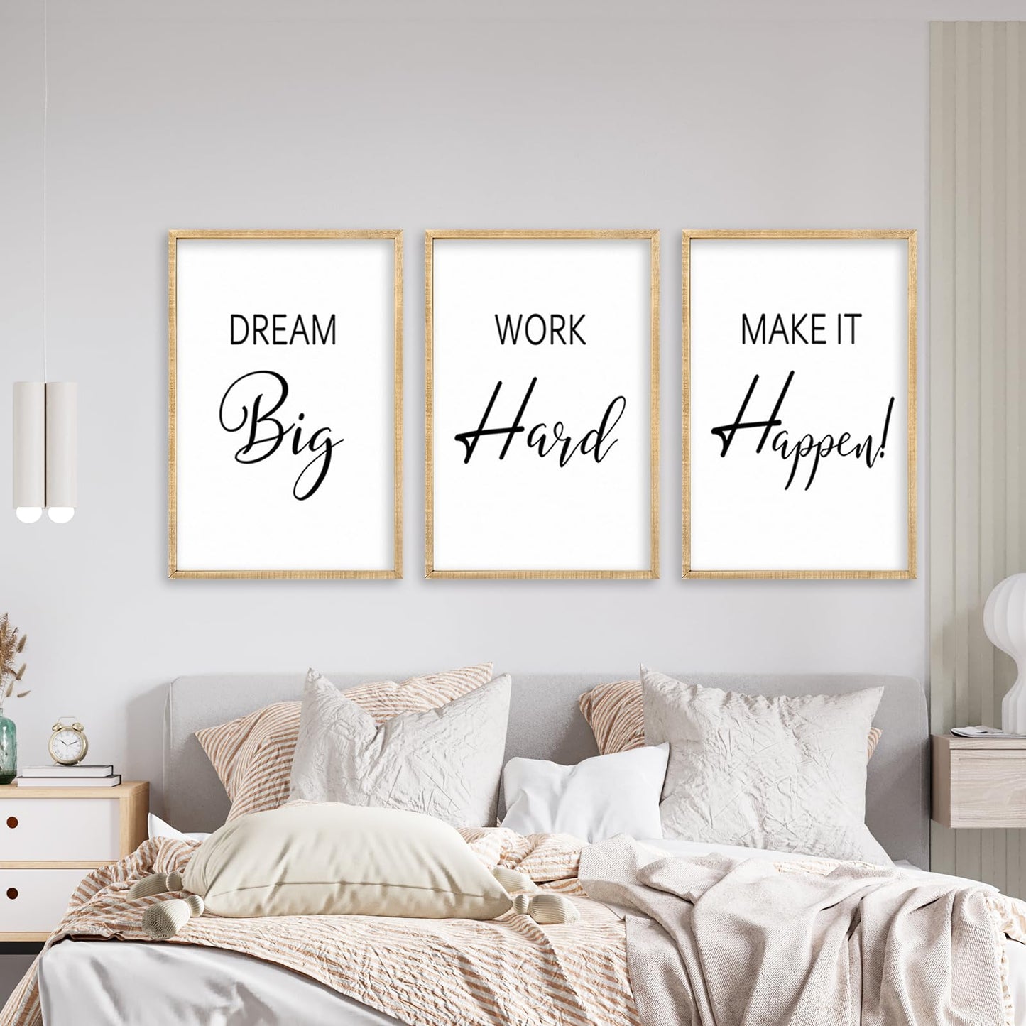 Motivational Positive Sign Wall Decor 11x16 Inch Office Set Of 3 Wood Framed Large Inspirational Quotes Living Room Home Wall Art Dream Big Work Hard Make it Happen women Hanging (Wood)