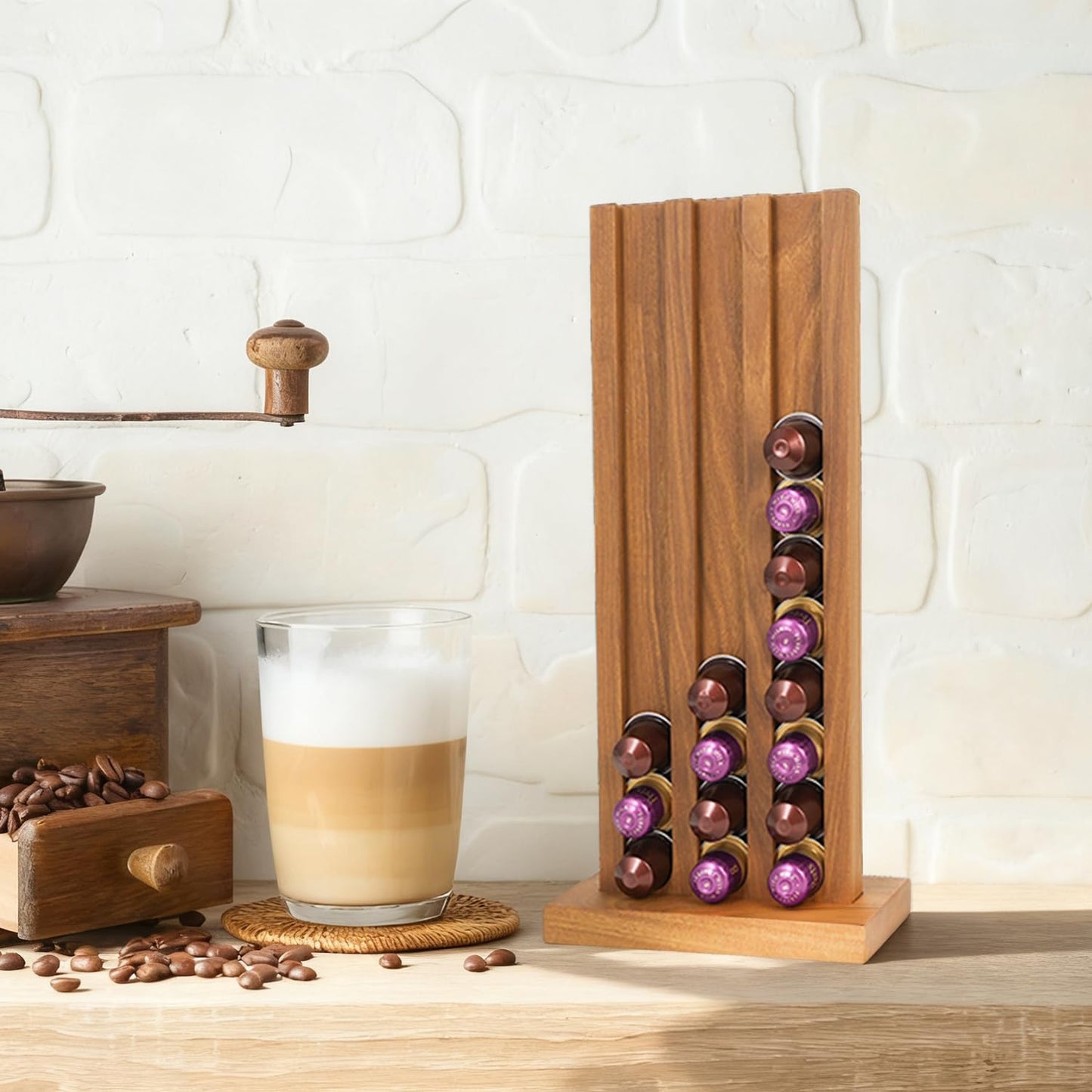 TUNORD Teak Wood Coffee Pod Holder K Cup Organizer with Base, 33 Pod Capacity