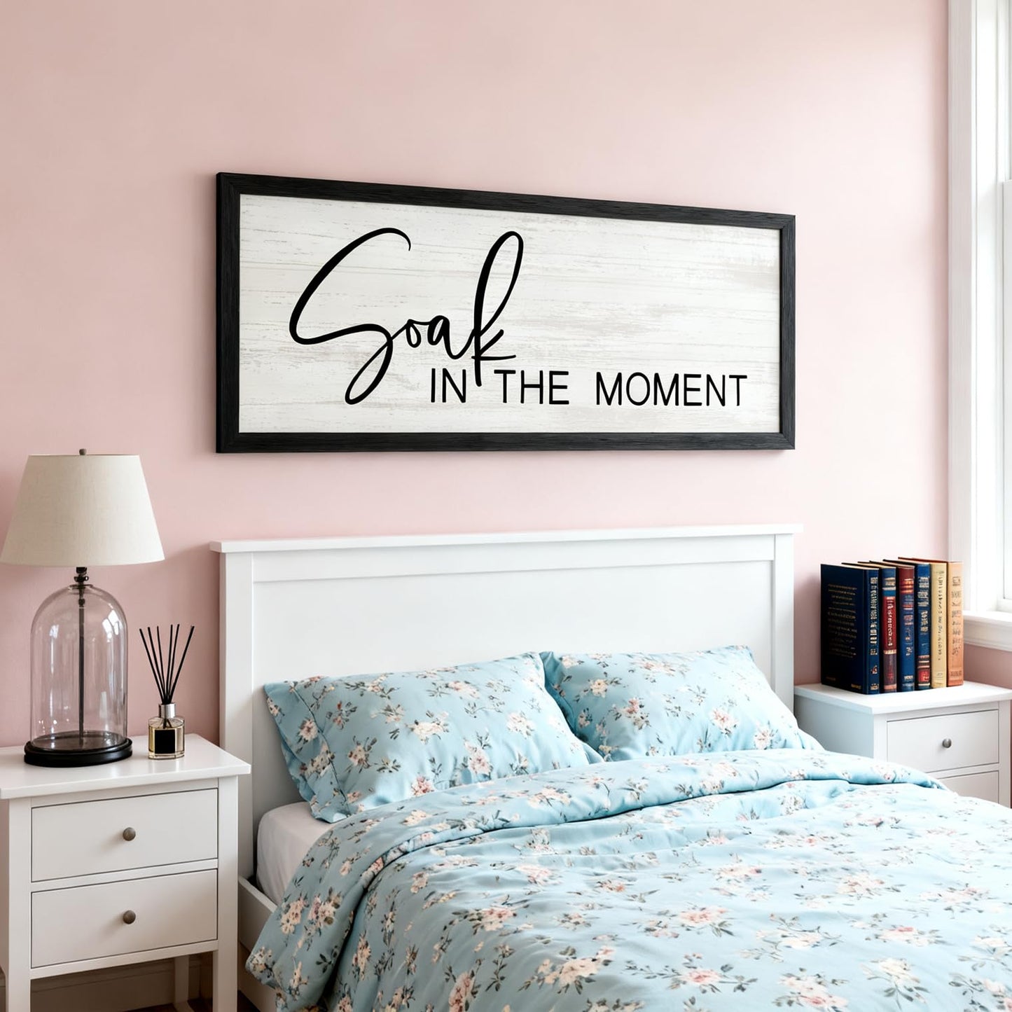 Soak in the Moment Wooden Sign Framed Wall Art, 32''×12'' Rustic Horizontal Motivational Bathroom Quote Wood Plaque above the Bathtub, Farmhouse Long Inspirational Shower Room Saying Wood Sign Wall Decor