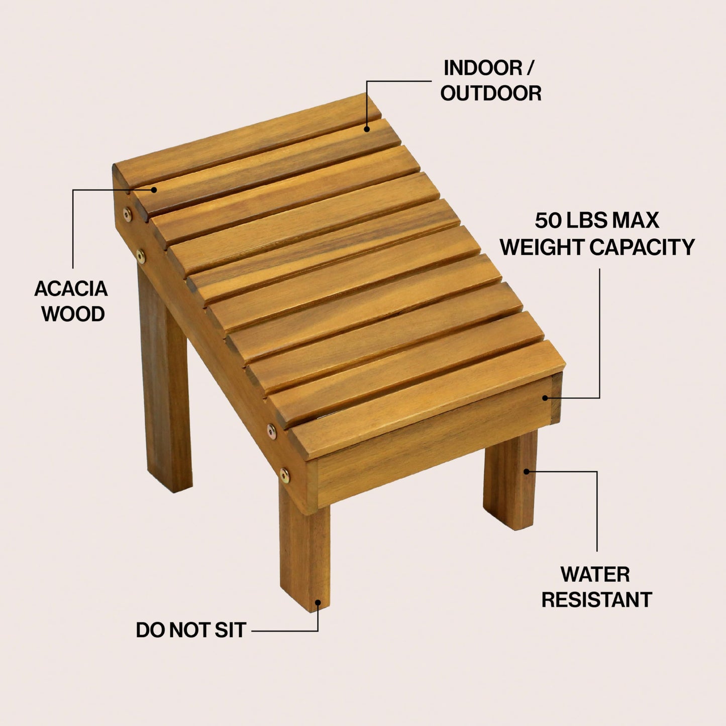 JONATHAN Y Saru Solid Acacia Wood Shower Foot Rest for Shaving Legs, 11.8" Minimalist Water-Resistant Slanted Spa Stool for Inside Shower, Natural STL1004A