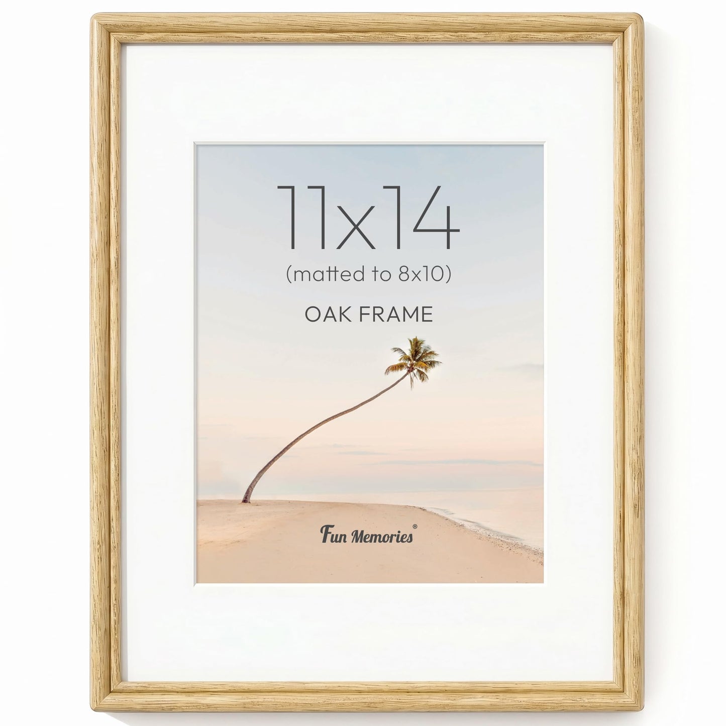 Fun Memories 11x14 Picture Frame, Handcrafted Oak Wood Picture Frame, 11 x 14 Photo Frame with High Tempered Glass, 11 by 14 Wooden Frame Matted to 8x10 Photo Wall Mounted, Oak Color, 1 Pack