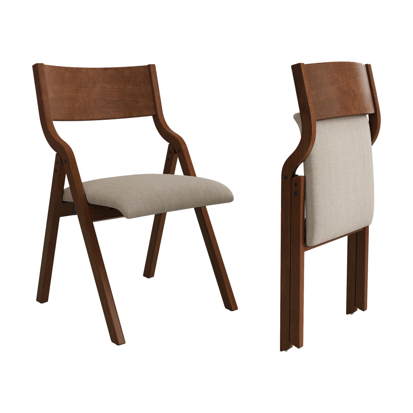 FAVSH Folding Dining Chairs Set of 2, Upholstered Kitchen Chair with Padded Seat & Wood Backrest, Modern Side-Chair with Wood Legs for Home Office Living Room,No Assembly Needed,Walnut