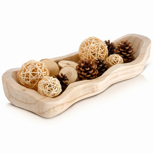Nuogo 1 Pack 14 Inch Wavy Edge Dough Bowl Large Size Wood Rustic Dough Bowl Decorative for DIY Farmhouse Home Supplies Kitchen Decoration (Color of Wood)