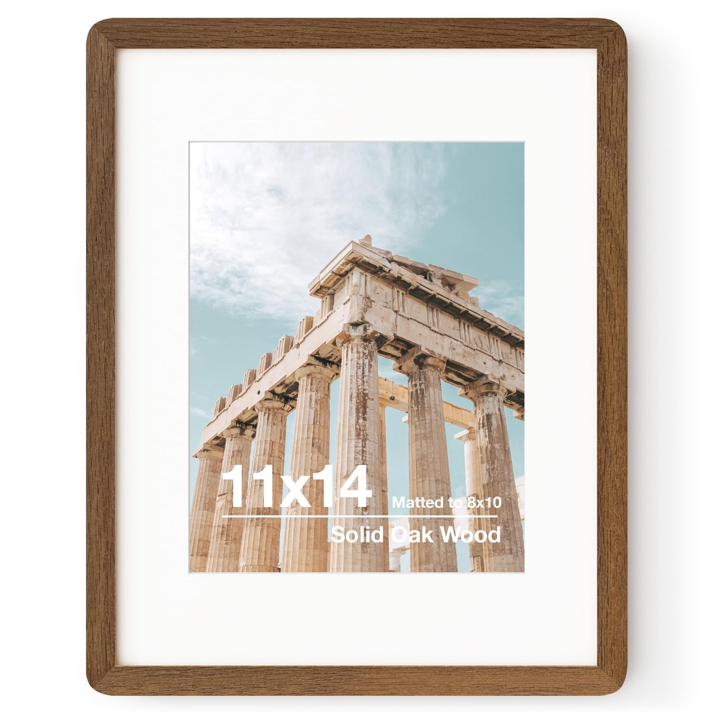 FLYJOE 11x14 Picture Frame | Solid Oak Wood 11 x 14 Picture Frame With Mat For 8x10 | 11x14 Poster Frame | Plexiglas And Hanging Hardware Included | 11 By 14 Photo Frame Wood (Walnut, 1 Pack)
