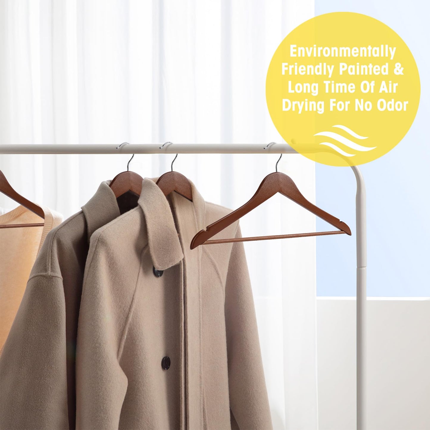 Uinicor Wooden Hangers 10 Pack,Heavy Duty Wood Coat Hangers,with 360-degree Hook，Smooth Finish Wooden Clothes Hangers with Non Slip Pants Bar, Sturdy Clothes Hangers for Shirts,Suit（Walnut）