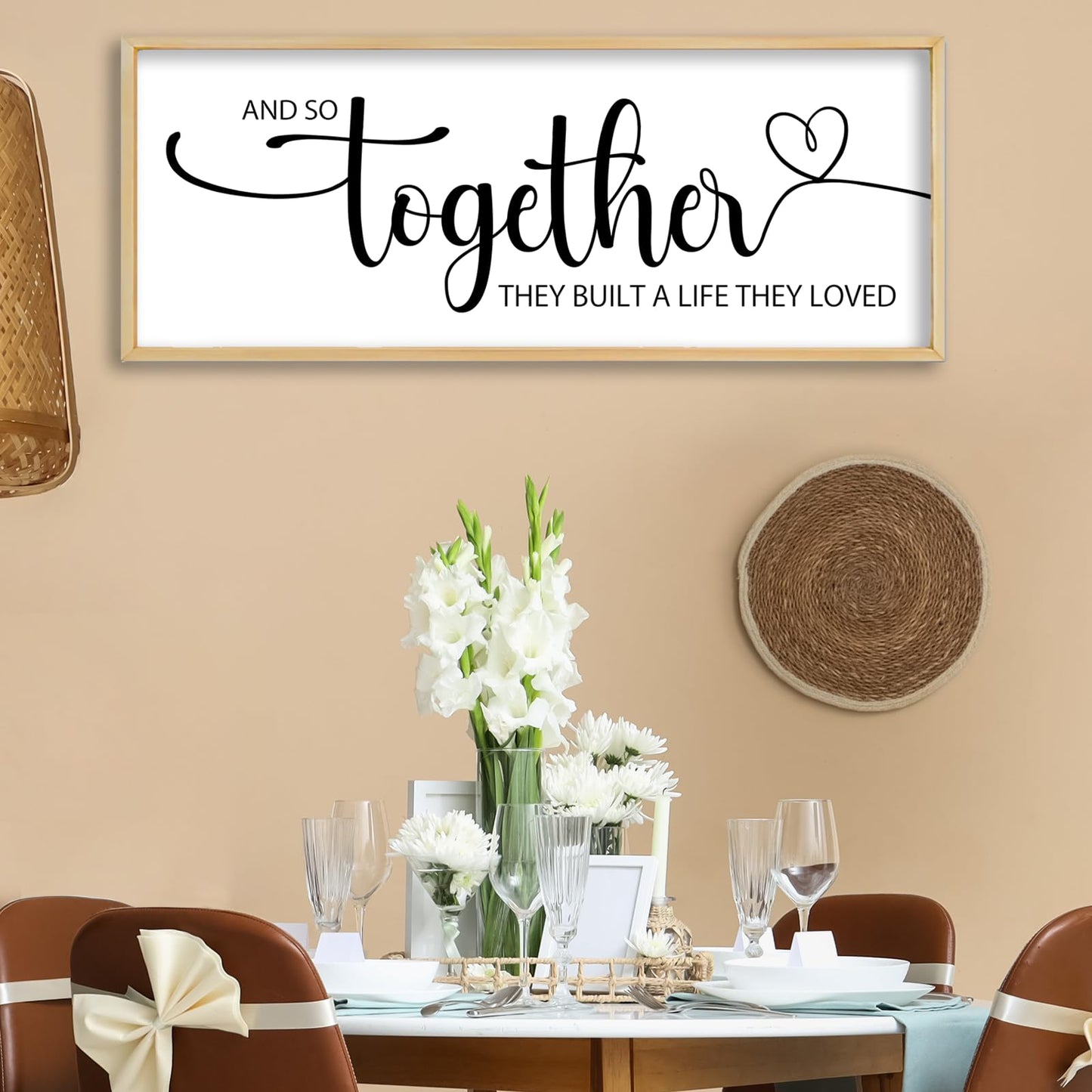 RLWangChao And So Together They Built A Life They Loved Sign Wall Decor 40"x15" Above Over Bed Master Bedroom Large Wood Framed Wall Hanging Art (Wood)