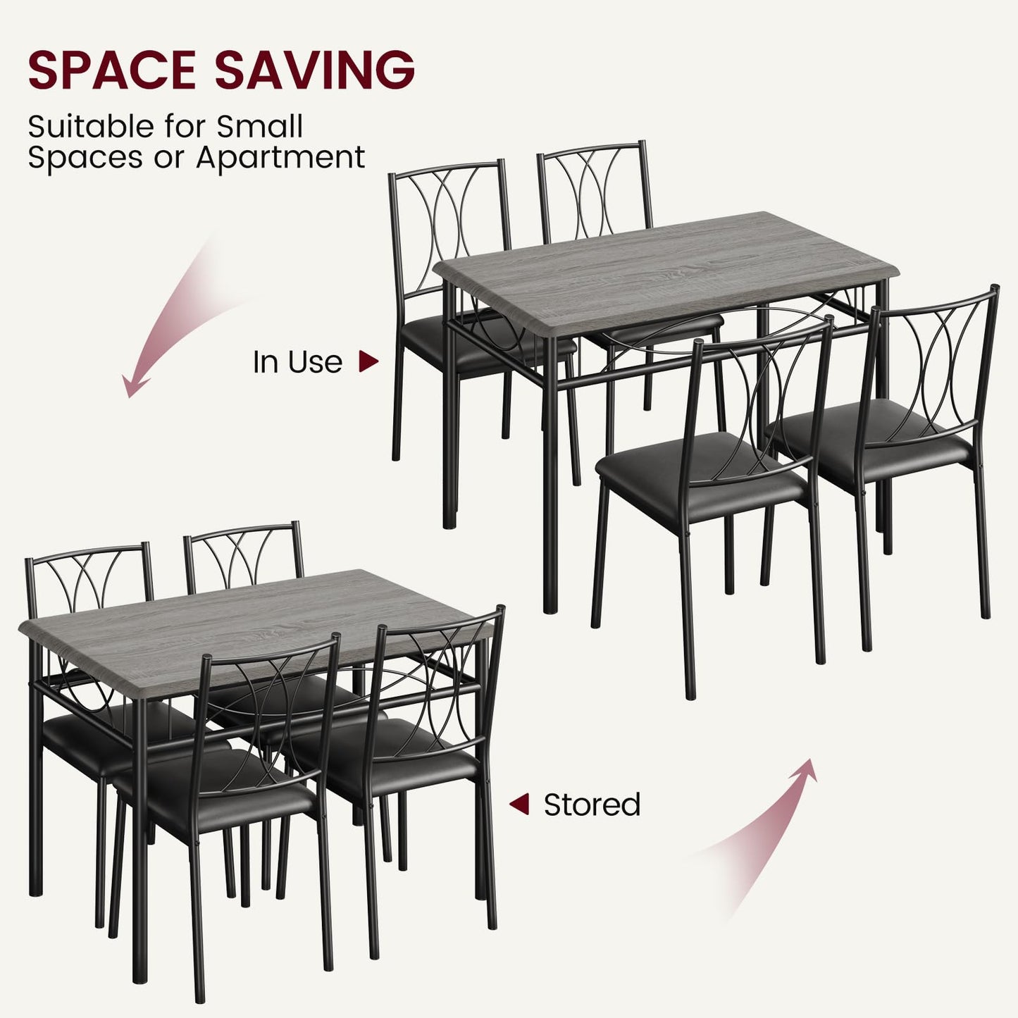 Garvee Small Dining Table Set for 4, Wooden Kitchen Table with 4 Upholstered Chairs, Space Saving Compact Dining Table with Corner Guard, Ideal for Kitchen, Dining Room, and Small Area, Gray