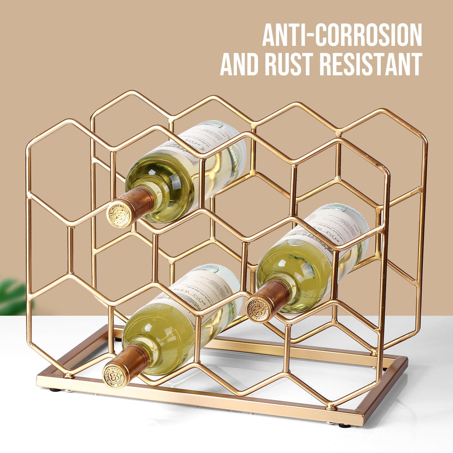 Drincarier 14 Bottle Countertop Wine Rack - Freestanding Modern Gold Metal Wine Rack - Tabletop Wine Holder Stand for Cabinet, Pantry, Wine Bottle Storage……