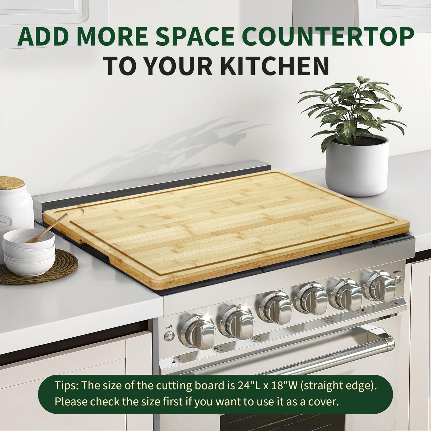 24"X18" Bamboo Cutting Boards for Kitchen, Extra Large Wood Cutting Board with Deep Juice Groove & Handle