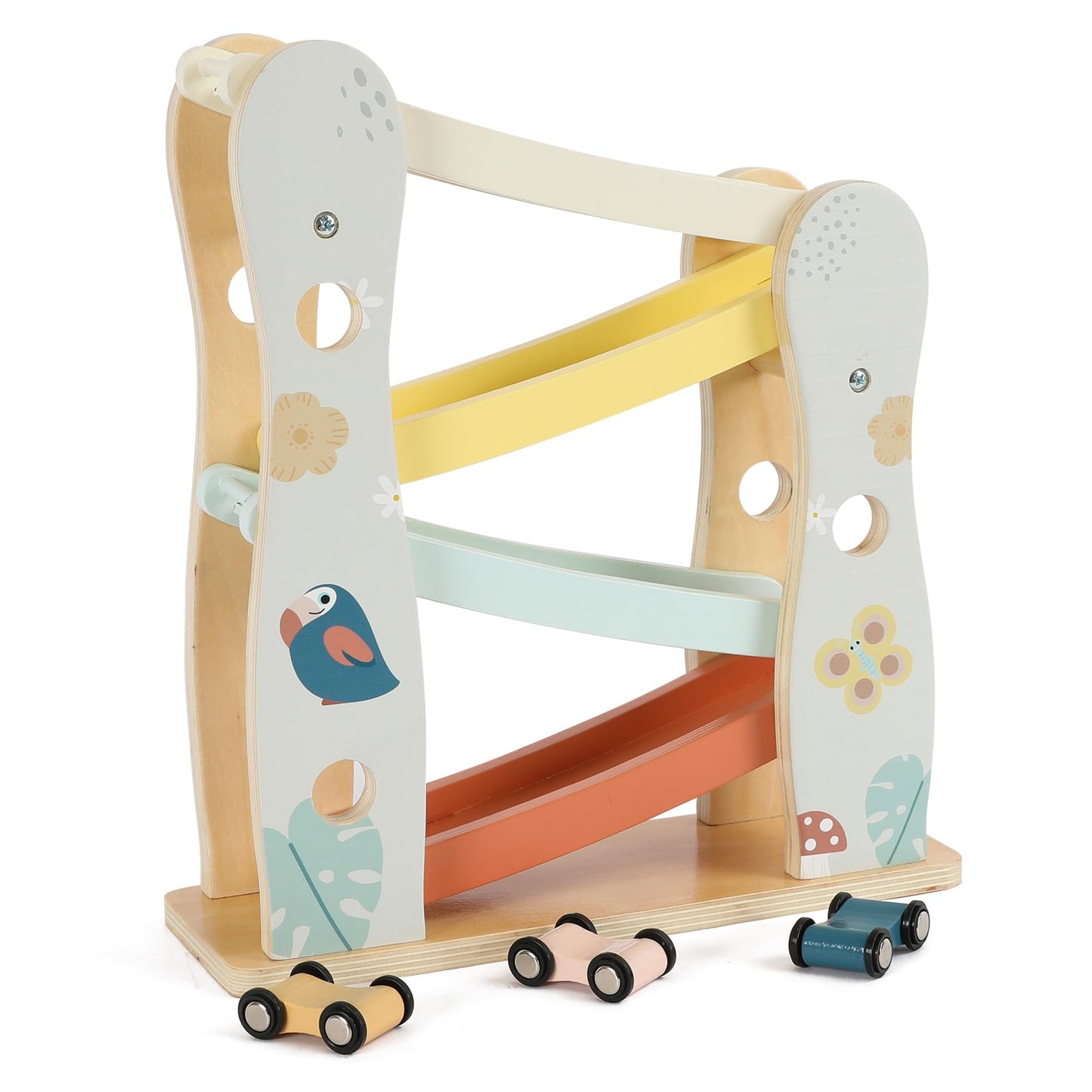 Freniland Wooden Car Ramp Toy with Cars, Toddler Race Track Set, Montessori Toys for 1-3 Year Old Boys Girls, Car Toys for Toddlers Age 18+ Months