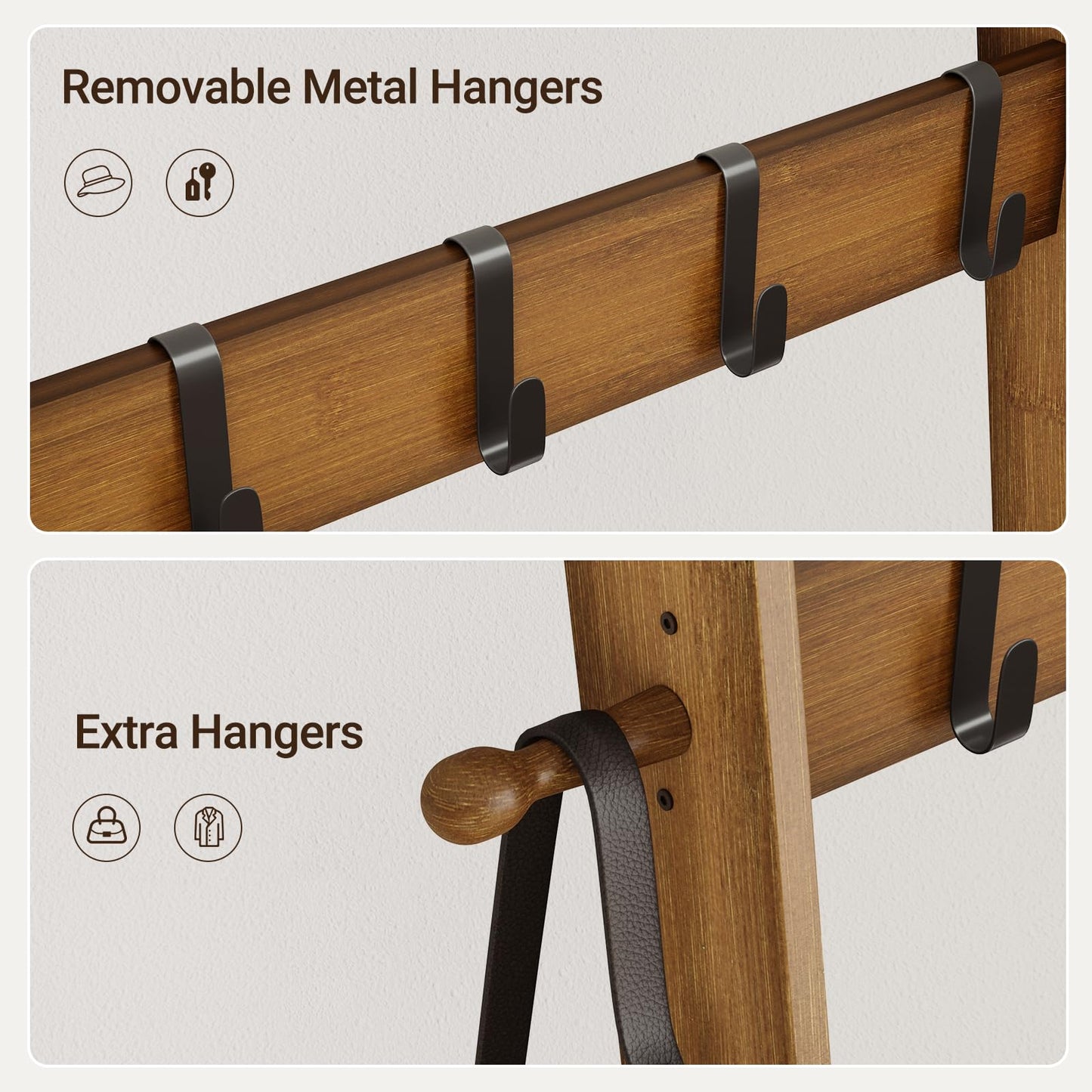 ELYKEN Blanket Ladder for Living Room, 5-Tier Wooden Towel Rack with Synthetic Leather Pocket, 4 Removable Hooks, Decorative Leaning Ladder Shelf for Bedroom, Walnut