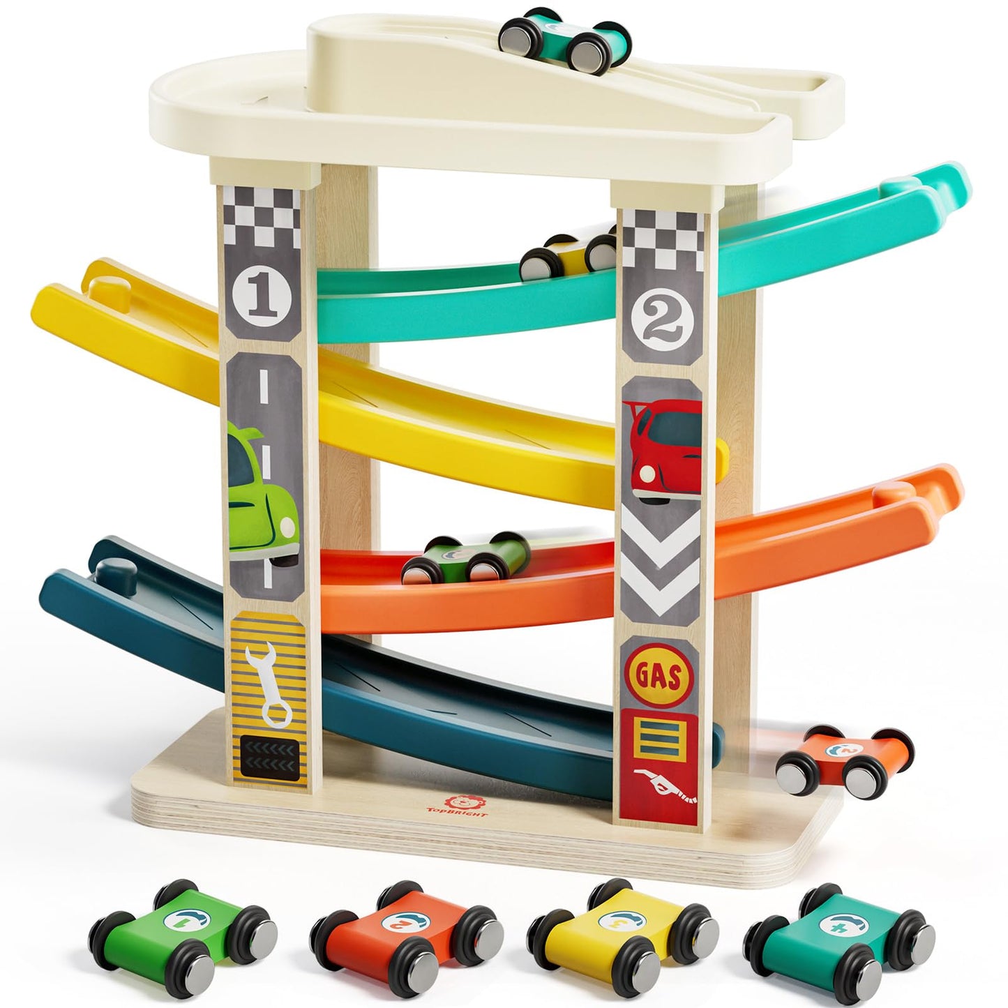 TOP BRIGHT 3 in 1 Sensory Toys & Wooden Race Track Car Ramp Toys