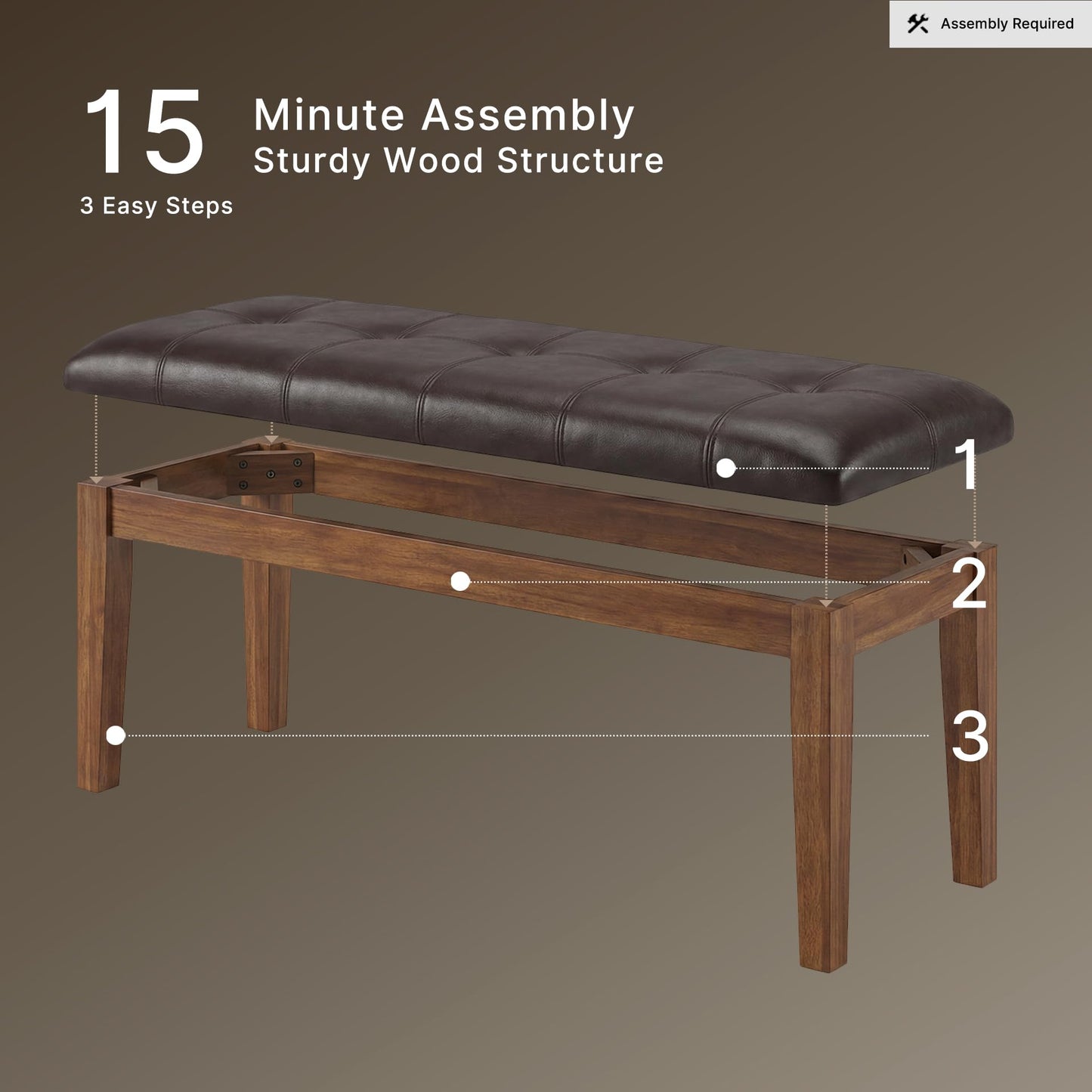 Signature Design by Ashley Ralene Tufted Upholstered Dining Room Bench, Medium Brown