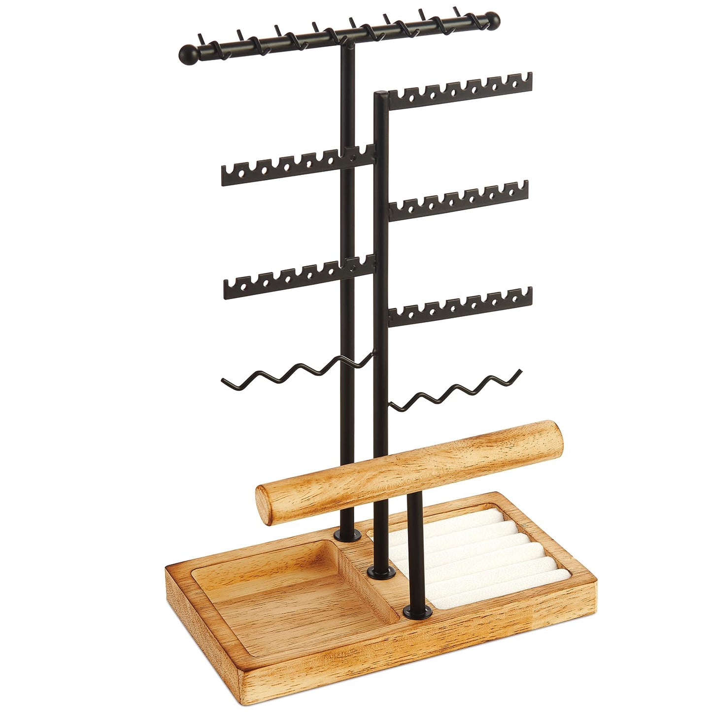 Poyilooo Earring Holder Jewelry Stand, 3 Tier Jewelry Organizer with Ring Holder Tray for Necklace Earring Keychains Bracelet Rings Display Jewelry Tree Stand (Carbonized Brown)