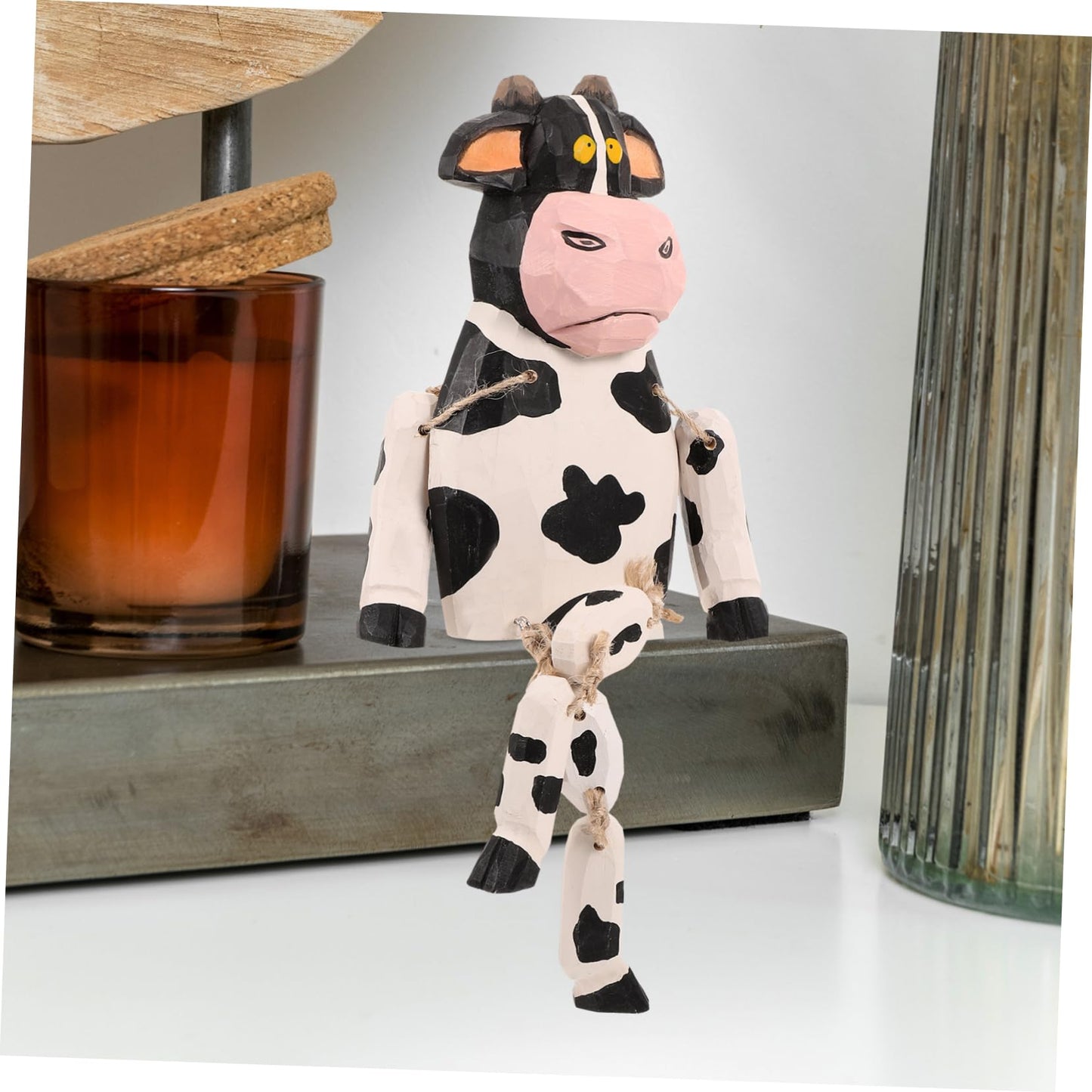 Yardenfun Cow Statue Long Legs Cartoon Cow Figurine Wooden Decor Animal Figurine for Home Garden Cake Decoration Easter Display Kids Gift 12.20 X 5.51 X 1.96 in