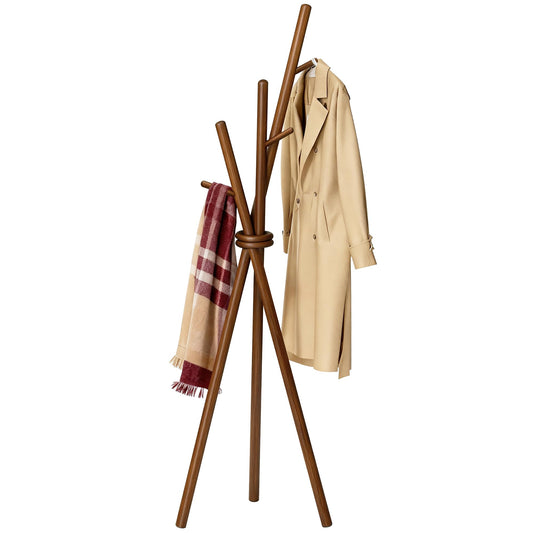 VICITON Wooden Coat Rack, Tripod Coat Tree Freestanding with 3 Hooks for Clothes, Hats and Handbags, Coat Hanger Stand for Bedroom, Living Room, Entryway (Dark)
