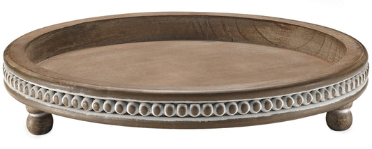Handmade 12 Inch Decorative Tray, Small Beaded Tray Coffee Table Decor, Warm Brown Round Wooden Tray for Coffee Table, Dining Room Table Entryway and Living Room Table