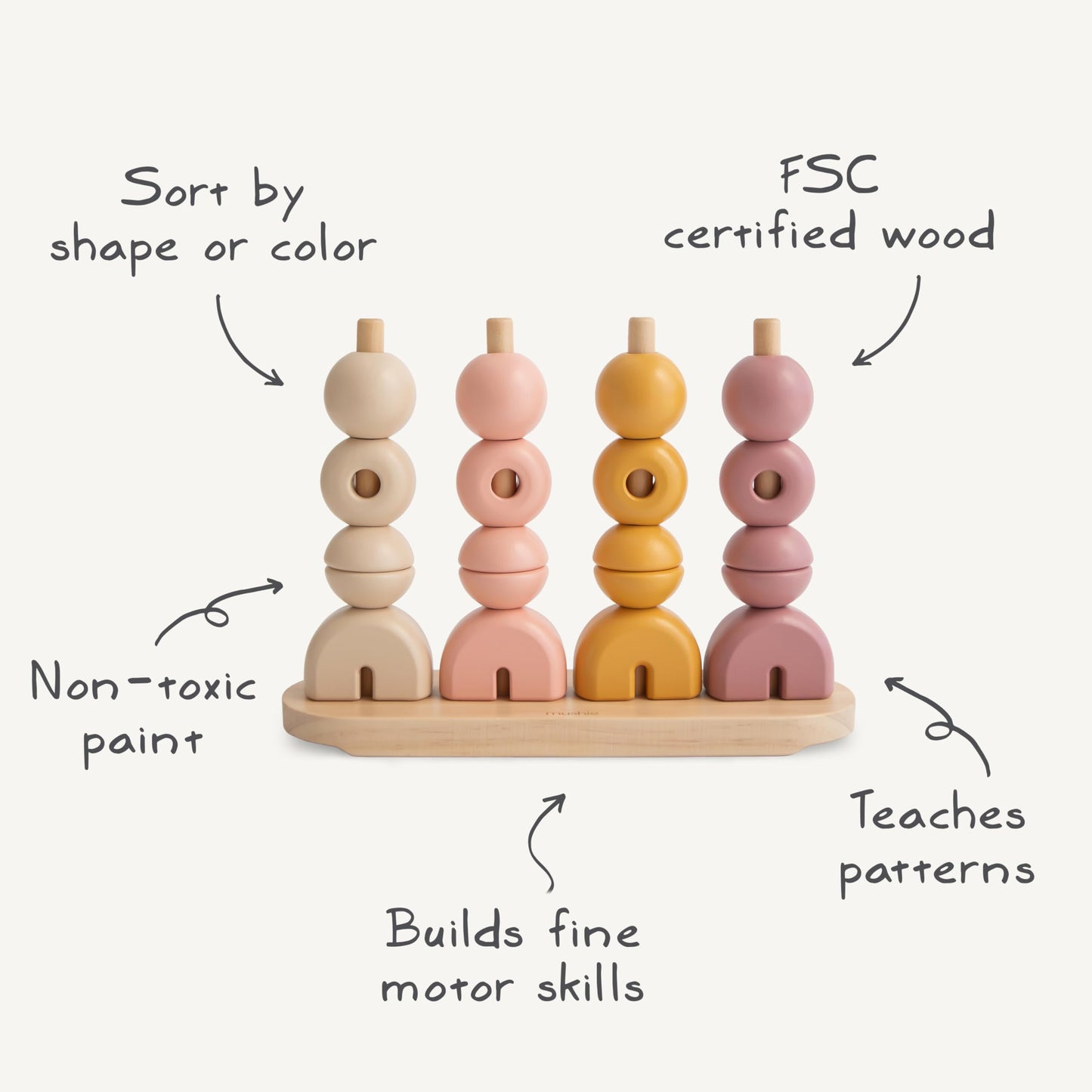 mushie Wooden Multi Shape Stacker | for Kids 3 Years+ | Preschool Educational & Toddler Montessori Toys (Original)
