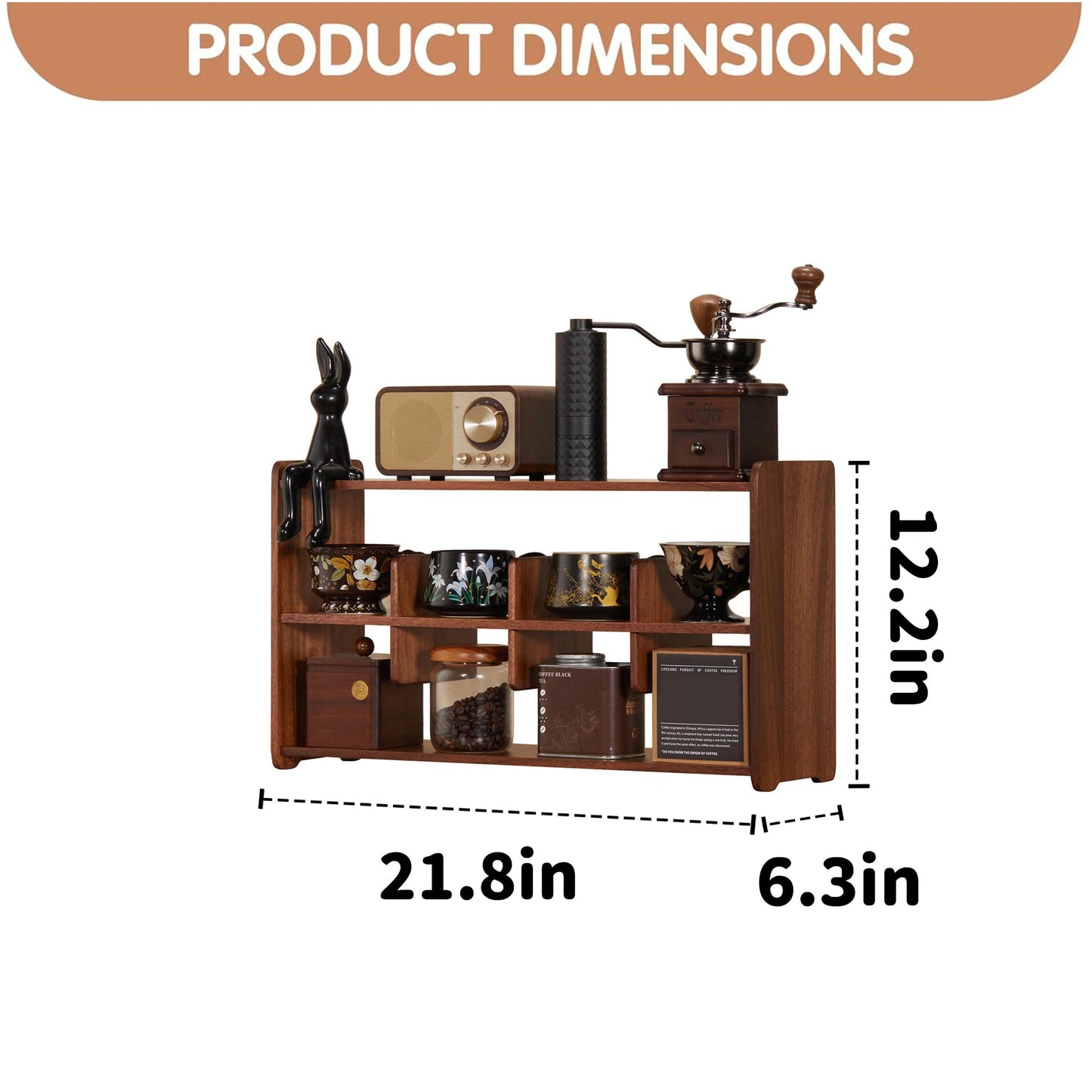 KAOTGOT Coffee Cup Holder for Countertop Walnut Wood Coffee Mugs Holder for Kitchen Mug Display Rack (3-Tier Walnut wood A)