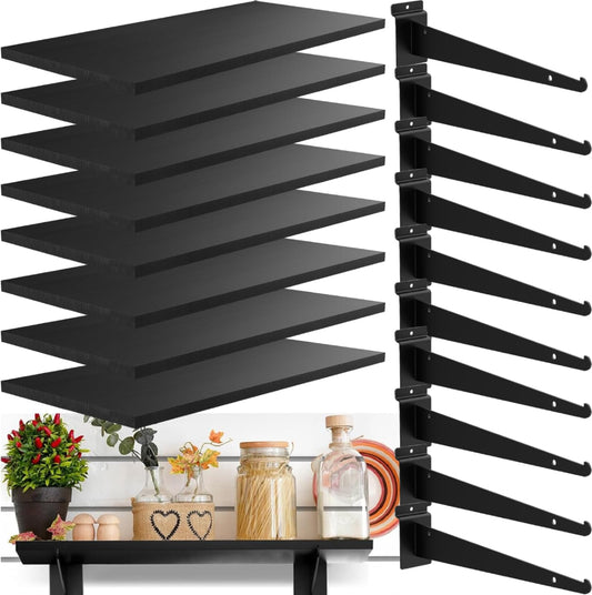 8 Pack Wooden Slatwall Shelf, 23.6"D x 11.8"W Slatwall Shelves with Metal Brackets Heavy Duty Slat Wall Organizer Slatwall Shelving Accessories for Garage, Home (8, 23.6"D x 11.8"W x 0.8"H)