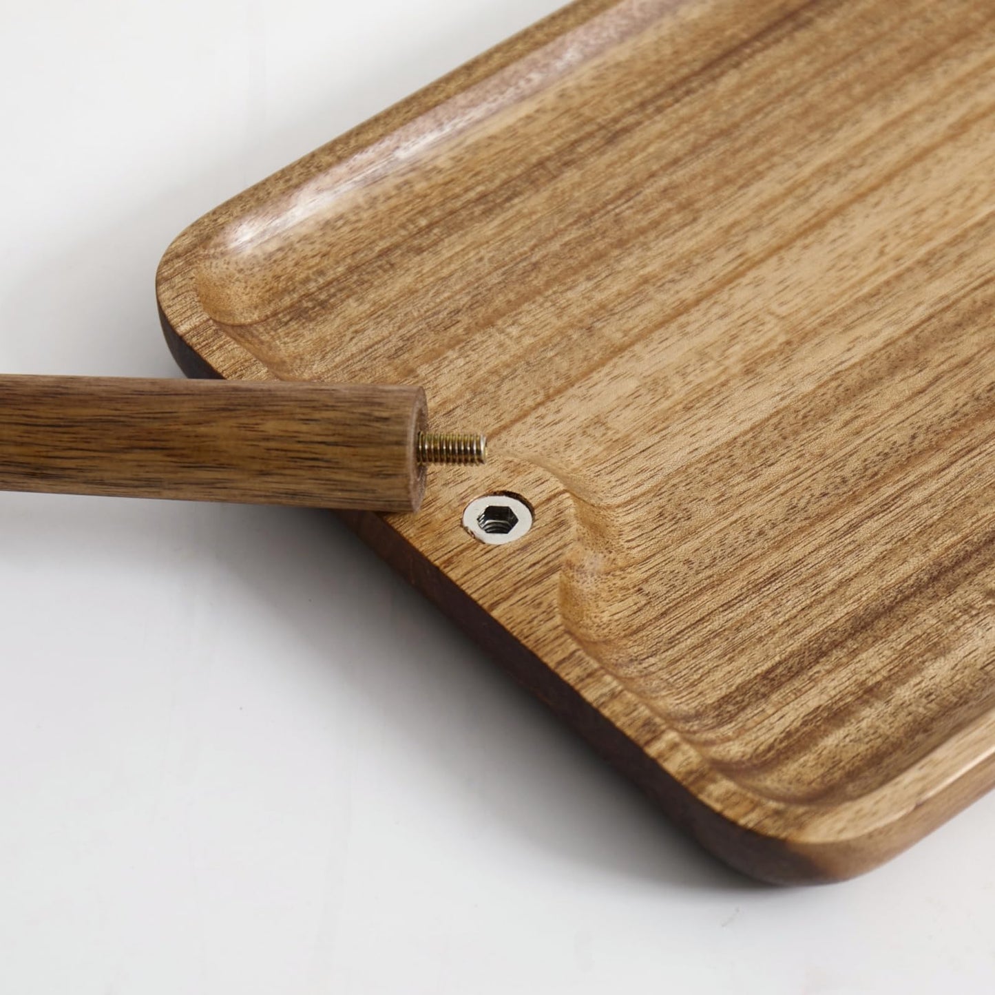 THFLSTR Solid Acacia Wood Key Tray and Bowl for Entryway Table - Jewelry Tray With 3 Hooks, Open Storage for Wallet, Glasses, Watches, Lipstick (Acacia, Square)